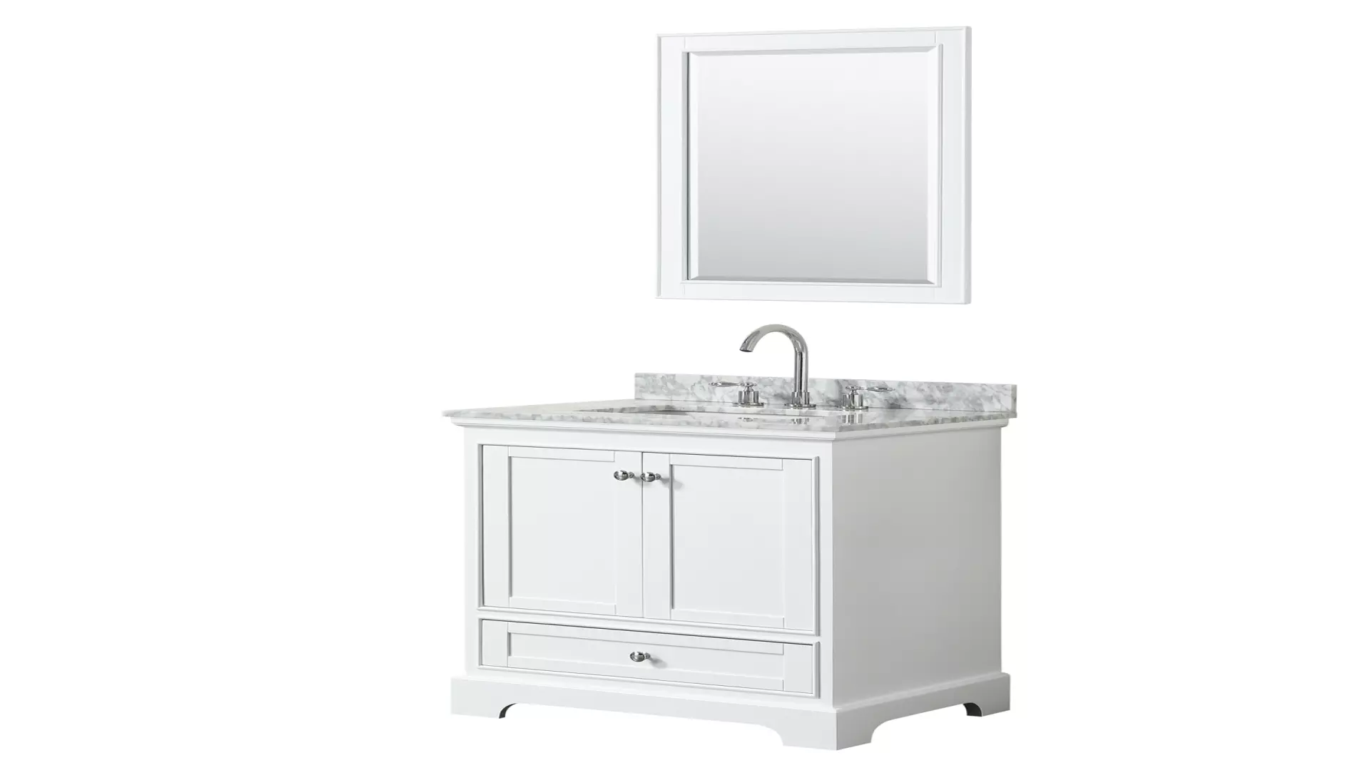 Deborah 30 Inch Single Bathroom Vanity in White, White Carrara Marble Countertop, Undermount Square Sink, and 24 Inch Mirror material