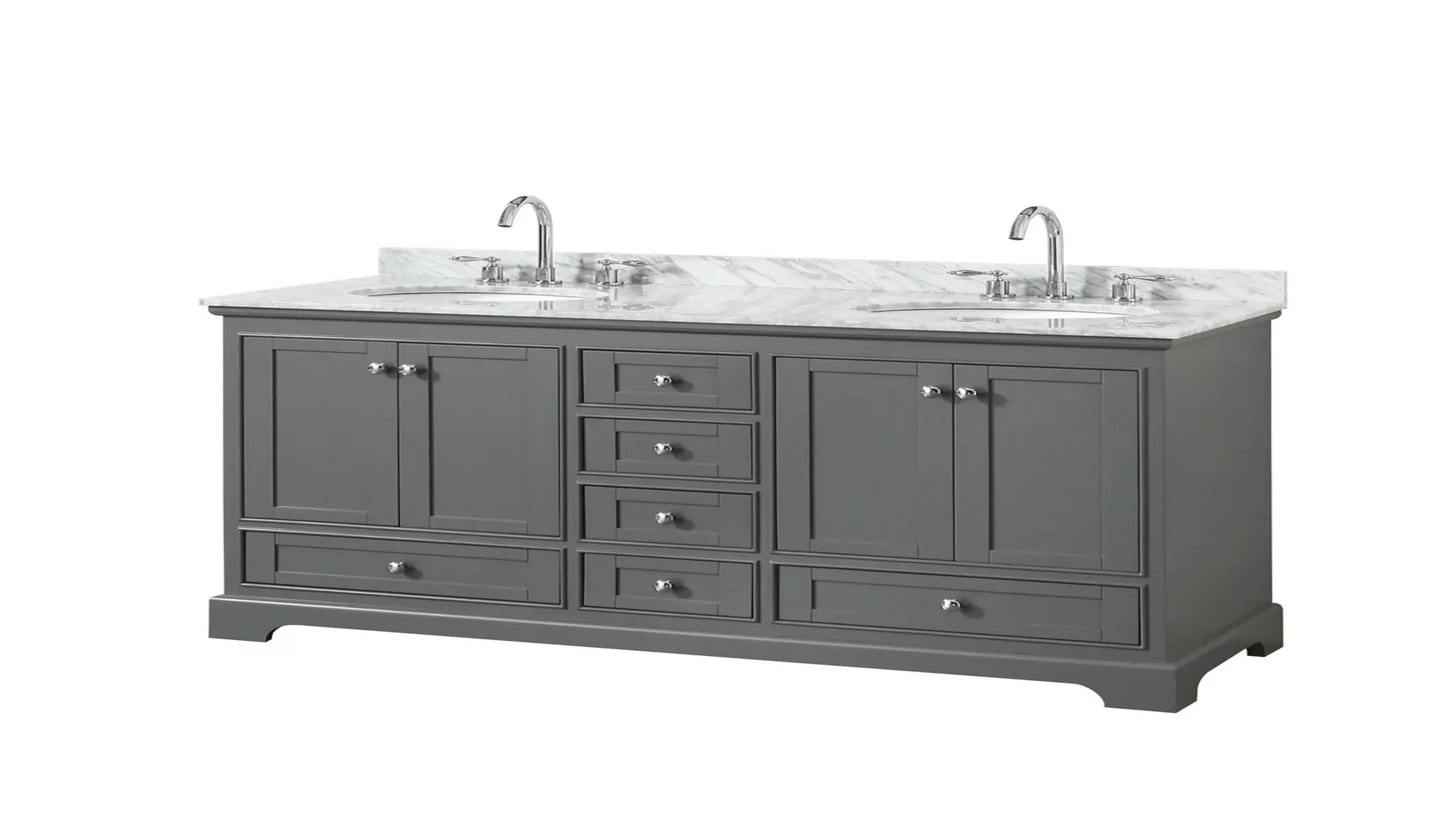 Deborah 60 Inch Double Bathroom Vanity in Dark Gray, White Carrara Marble Countertop, Undermount Oval Sinks, and No Mirrors material
