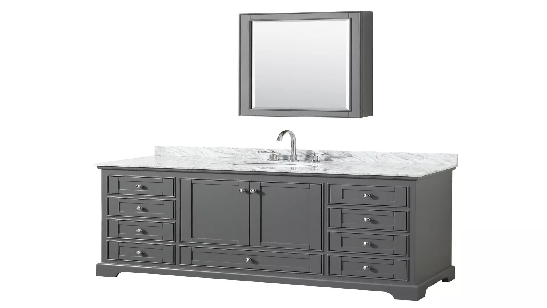 Deborah 60 Inch Single Bathroom Vanity in Dark Gray, White Carrara Marble Countertop, Undermount Oval Sink, and Medicine Cabinet material