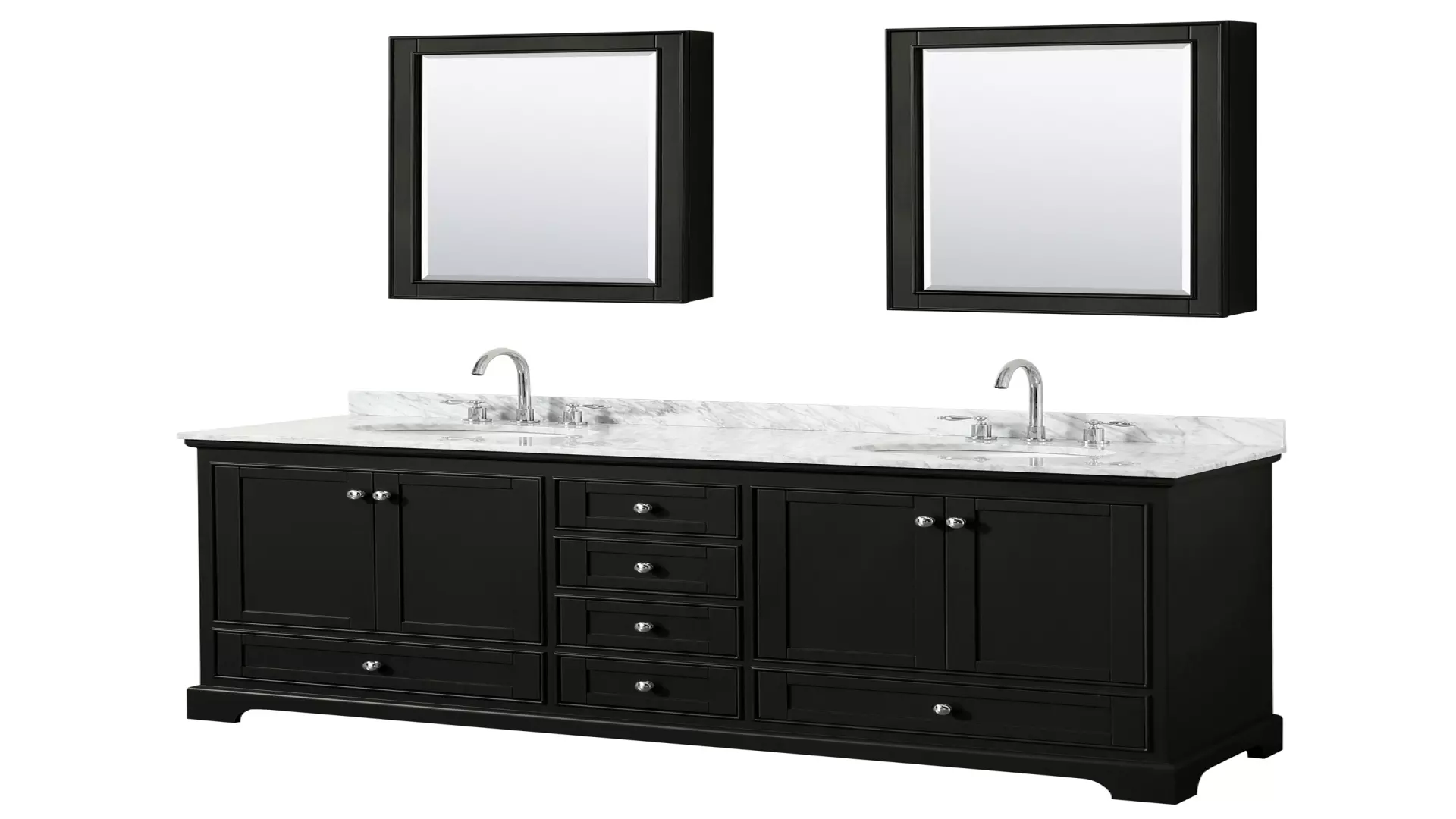 Deborah 72 Inch Double Bathroom Vanity in Dark Espresso, White Carrara Marble Countertop, Undermount Oval Sinks, and Medicine Cabinets material
