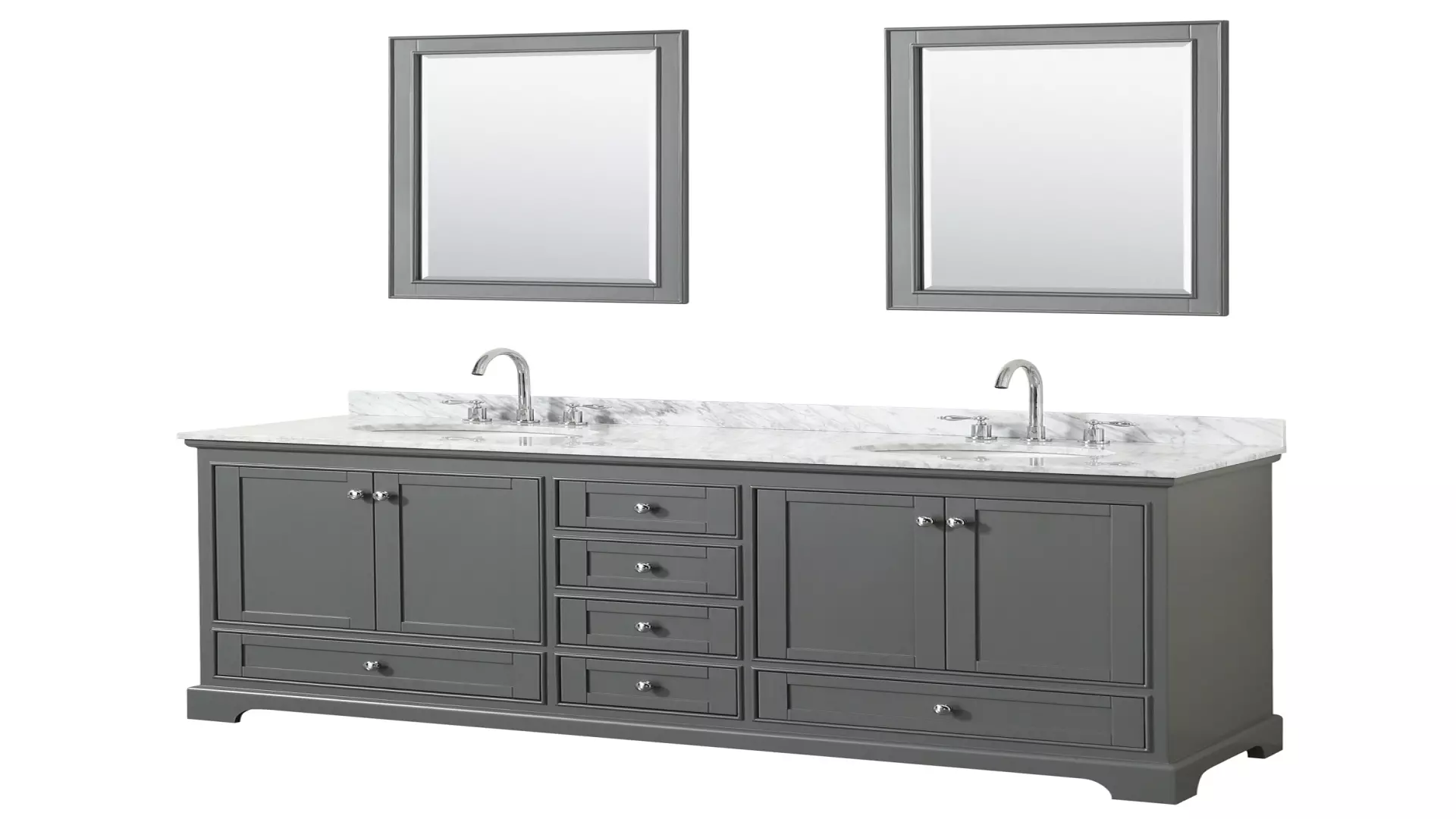 Deborah 72 Inch Double Bathroom Vanity in Dark Gray, White Carrara Marble Countertop, Undermount Oval Sinks, and 24 Inch Mirrors material