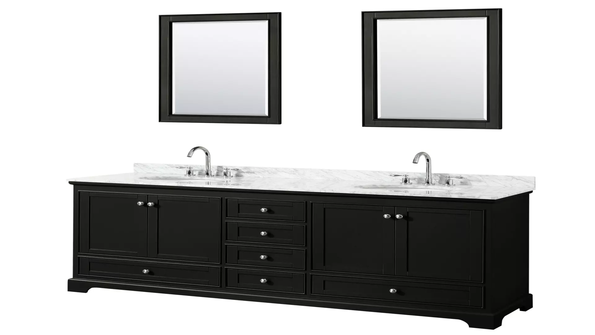 Deborah 80 Inch Double Bathroom Vanity in Dark Espresso, White Carrara Marble Countertop, Undermount Oval Sinks, and 24 Inch Mirrors material
