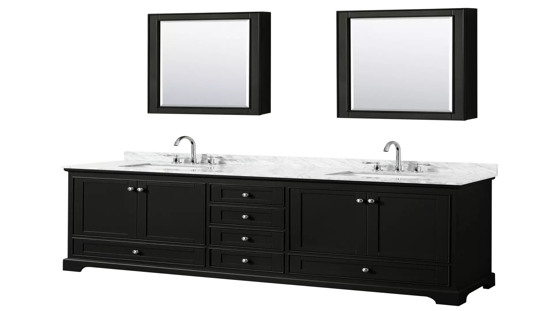 Deborah 80 Inch Double Bathroom Vanity in Dark Espresso, White Carrara Marble Countertop, Undermount Square Sinks, and Medicine Cabinets material
