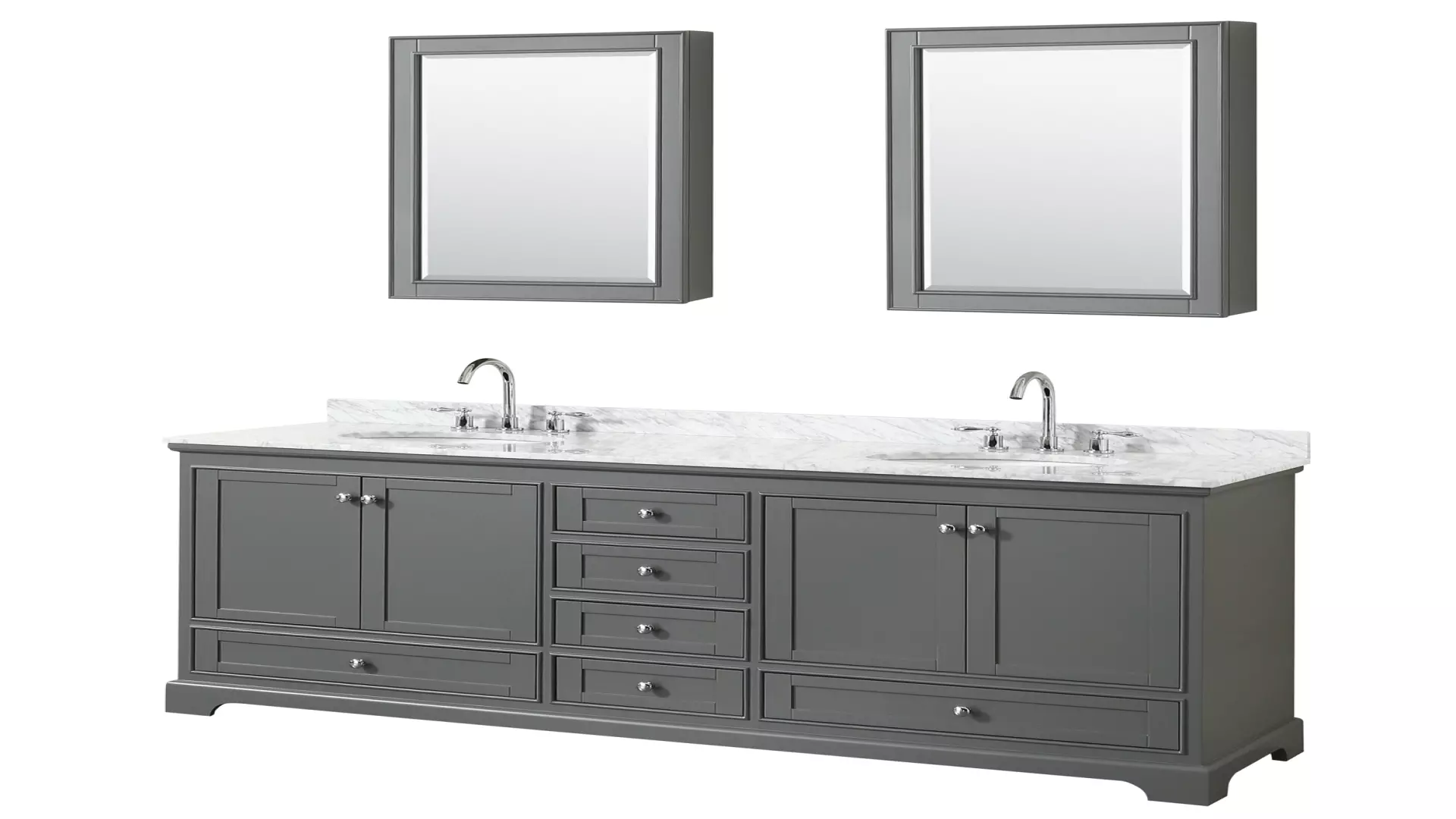 Deborah 80 Inch Double Bathroom Vanity in Dark Gray, White Carrara Marble Countertop, Undermount Oval Sinks, and Medicine Cabinets material