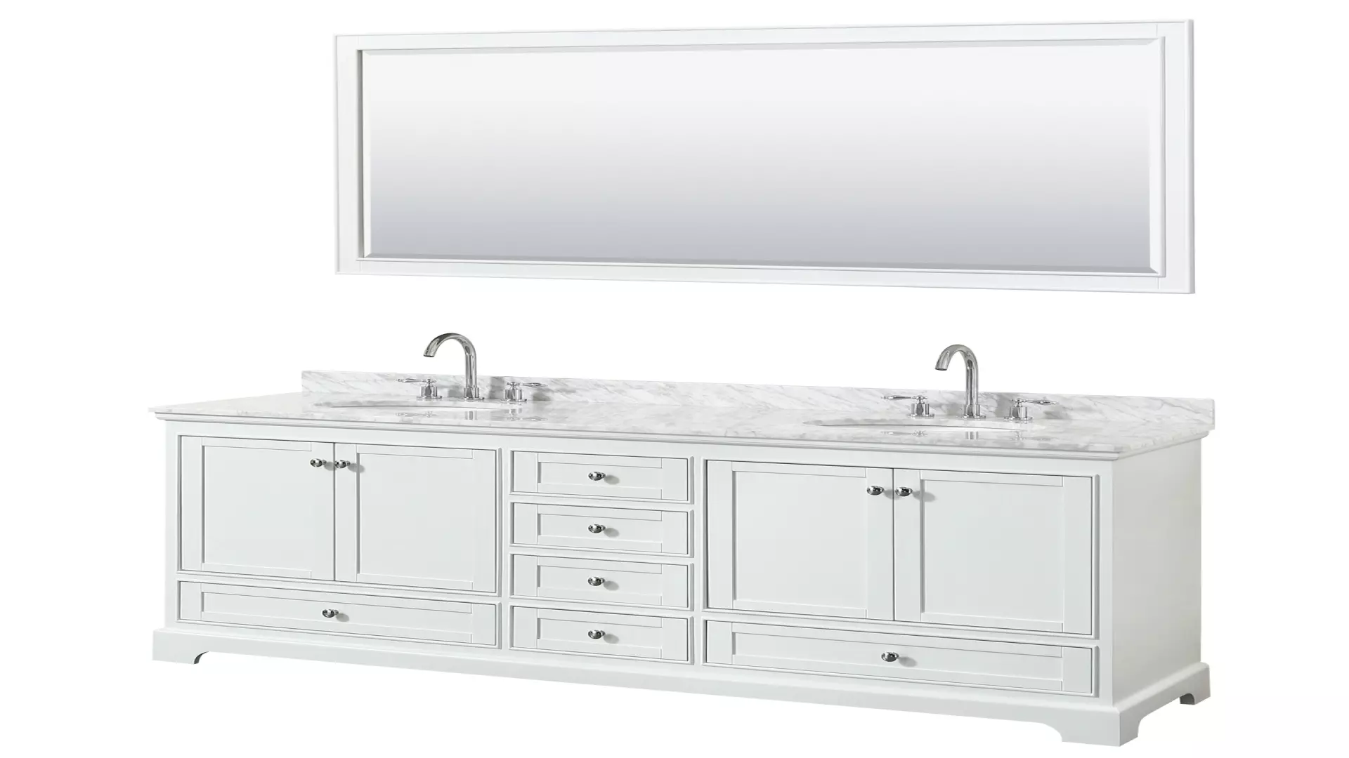 Deborah 80 Inch Double Bathroom Vanity in White, White Carrara Marble Countertop, Undermount Oval Sinks, and 70 Inch Mirror material