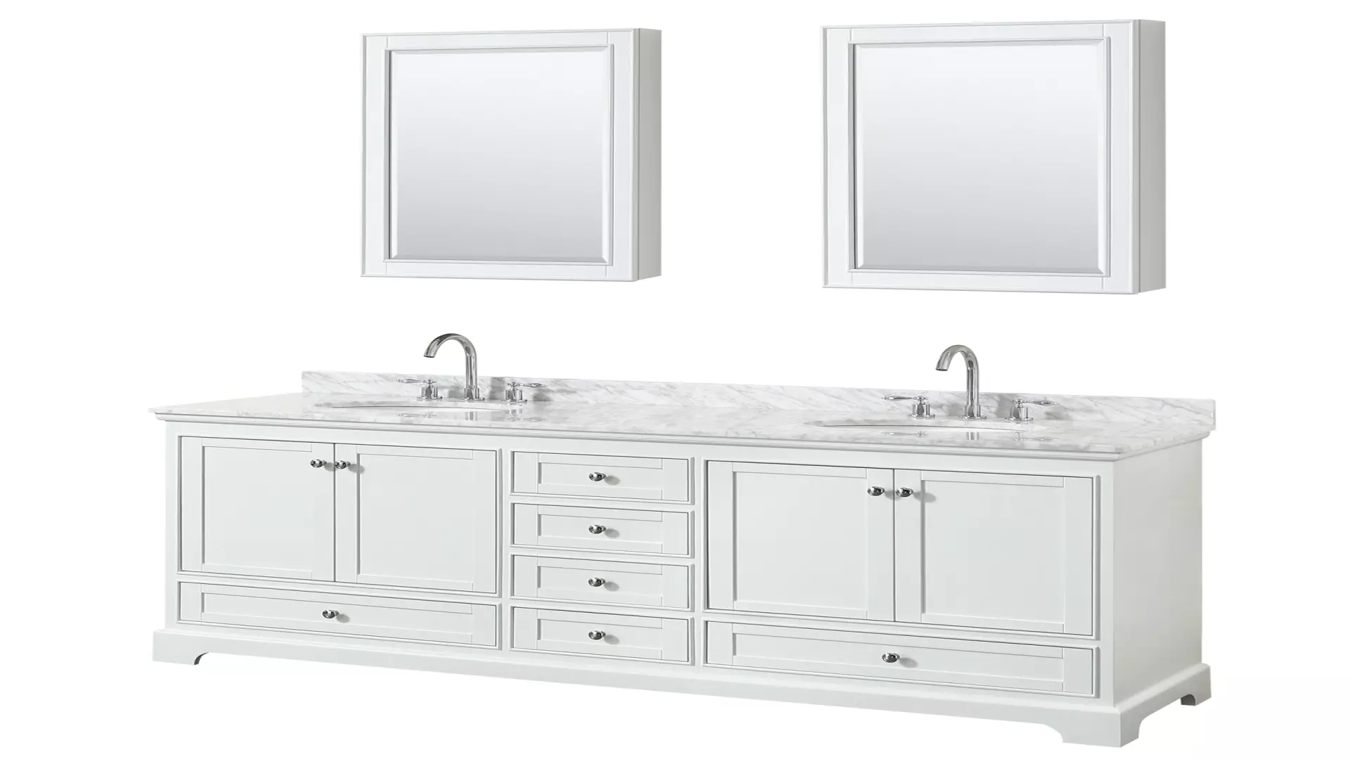 Deborah 80 Inch Double Bathroom Vanity in White, White Carrara Marble Countertop, Undermount Oval Sinks, and Medicine Cabinets material
