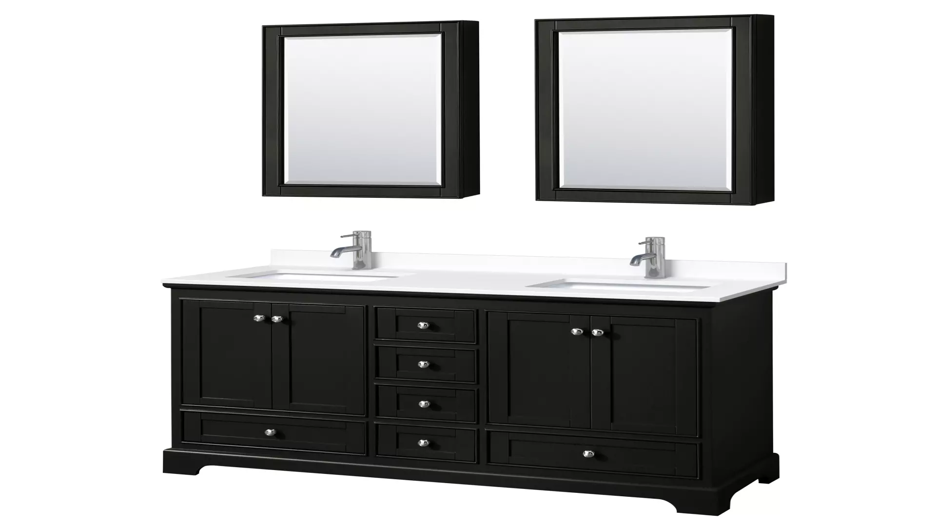 Deborah 60 Inch Double Bathroom Vanity in Dark Espresso, White Cultured Marble Countertop, Undermount Square Sinks, Medicine Cabinets material