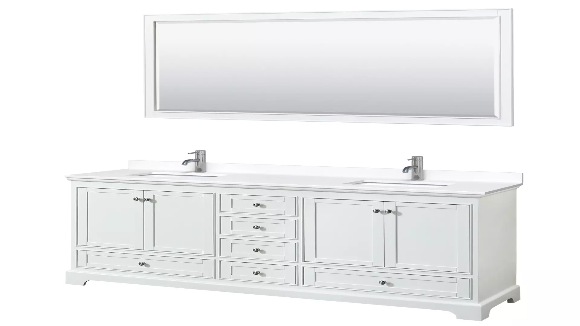 Deborah 80 Inch Double Bathroom Vanity in White, White Cultured Marble Countertop, Undermount Square Sinks, 70 Inch Mirror material