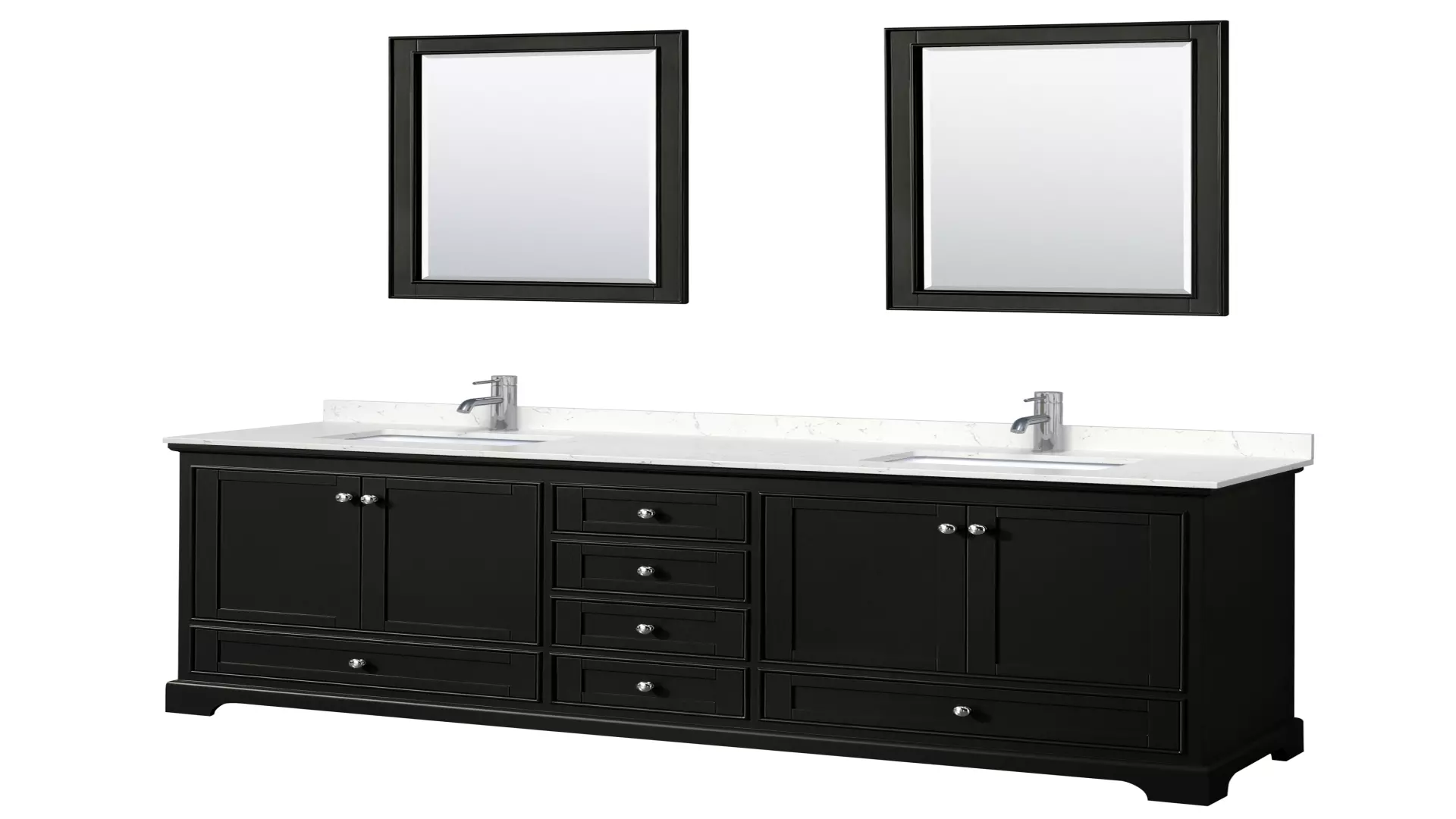Deborah 80 Inch Double Bathroom Vanity in Dark Espresso, Carrara Cultured Marble Countertop, Undermount Square Sinks, 24 Inch Mirrors material