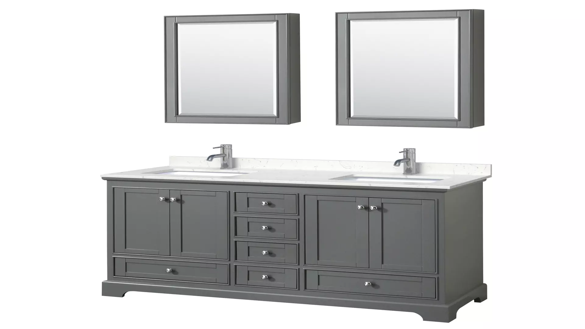 Deborah 60 Inch Double Bathroom Vanity in Dark Gray, Carrara Cultured Marble Countertop, Undermount Square Sinks, Medicine Cabinets material