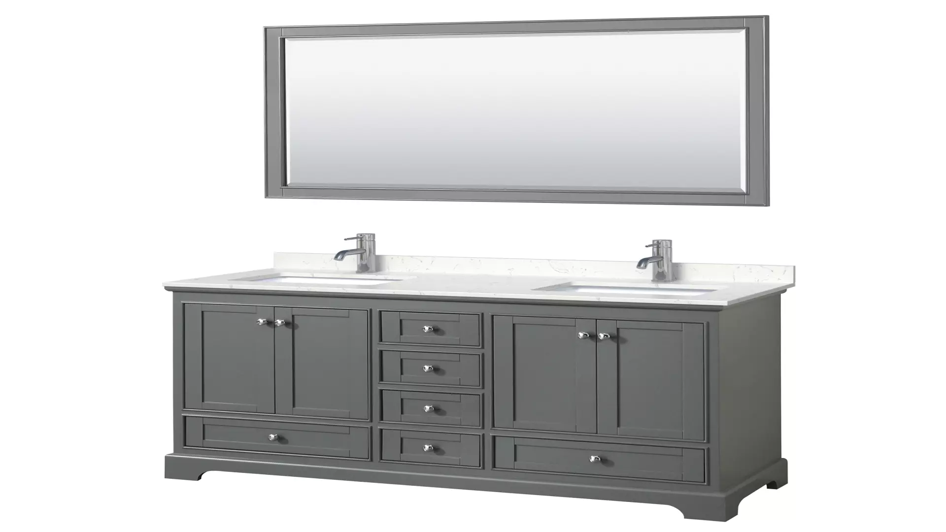 Deborah 60 Inch Double Bathroom Vanity in Dark Gray, Carrara Cultured Marble Countertop, Undermount Square Sinks, 58 Inch Mirror material