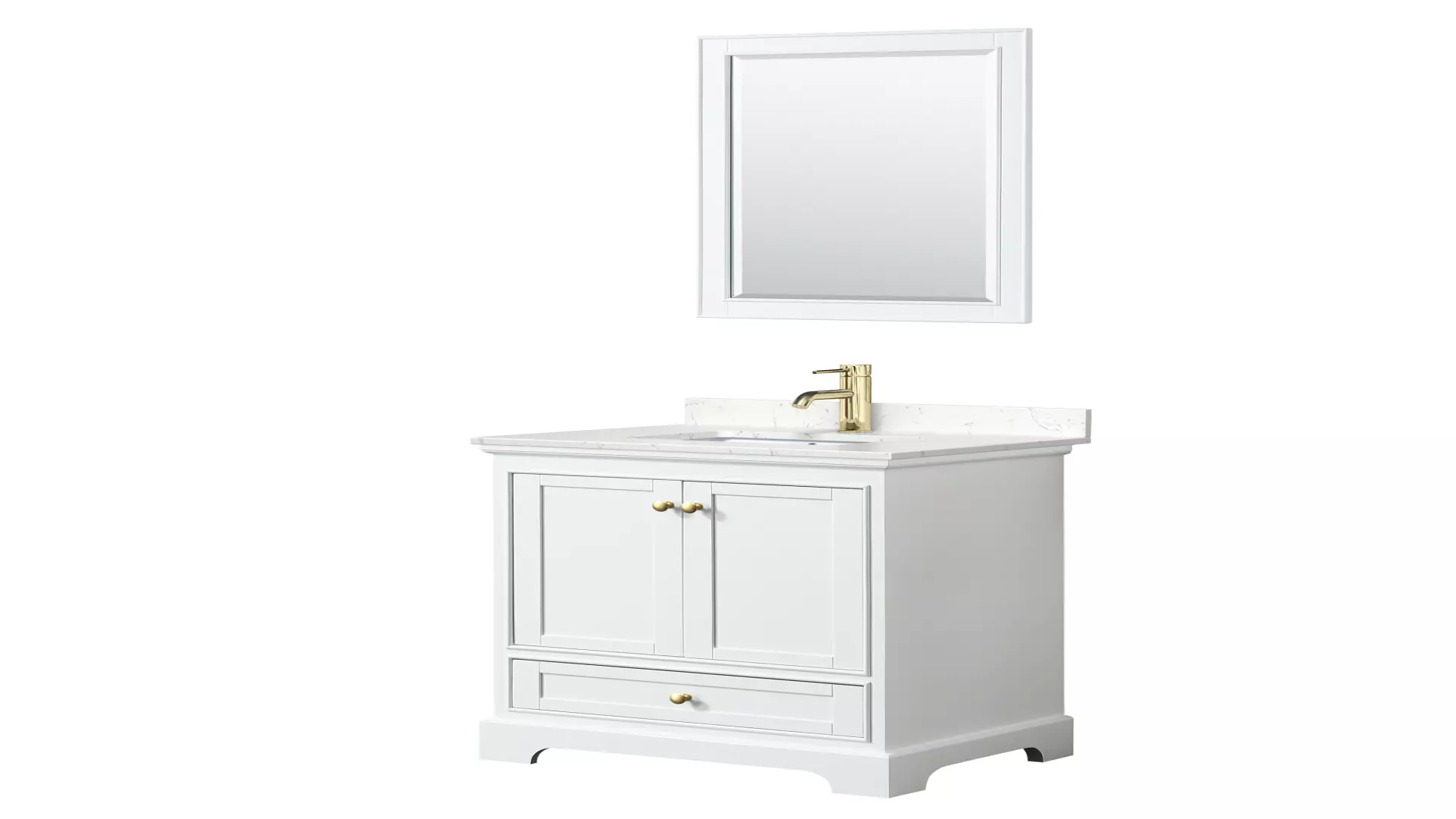 Deborah 30 Inch Single Bathroom Vanity in White, Carrara Cultured Marble Countertop, Undermount Square Sink, Brushed Gold Trim, 24 Inch Mirror material