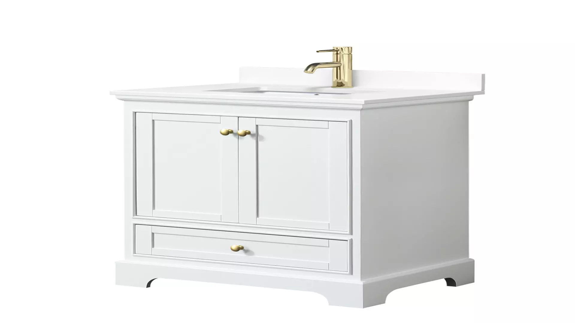 Deborah 30 Inch Single Bathroom Vanity in White, White Cultured Marble Countertop, Undermount Square Sink, Brushed Gold Trim, No Mirror material