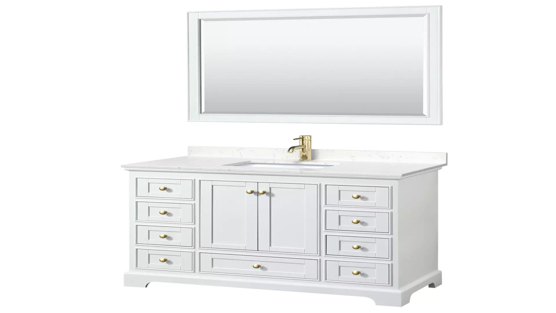 Deborah 48 Inch Single Bathroom Vanity in White, Carrara Cultured Marble Countertop, Undermount Square Sink, Brushed Gold Trim, 46 Inch Mirror material