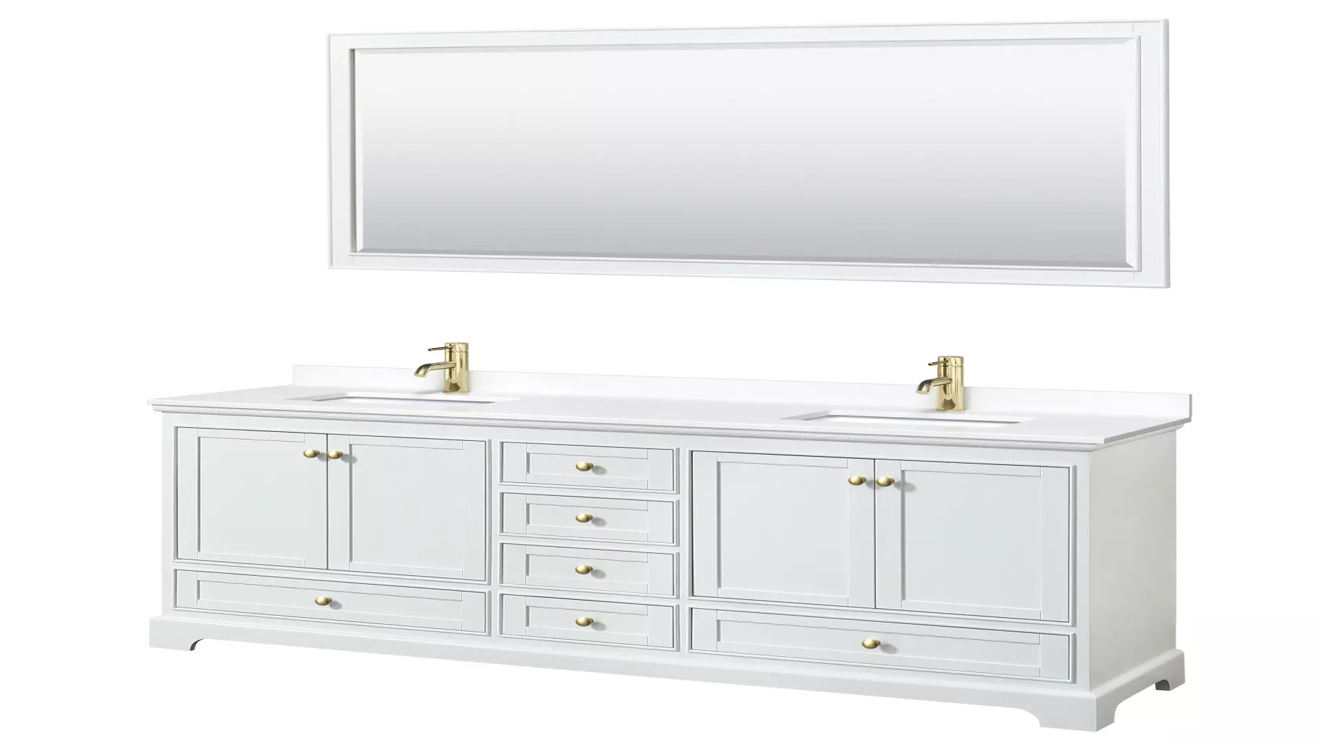 Deborah 80 Inch Double Bathroom Vanity in White, White Cultured Marble Countertop, Undermount Square Sinks, Brushed Gold Trim, 70 Inch Mirror material