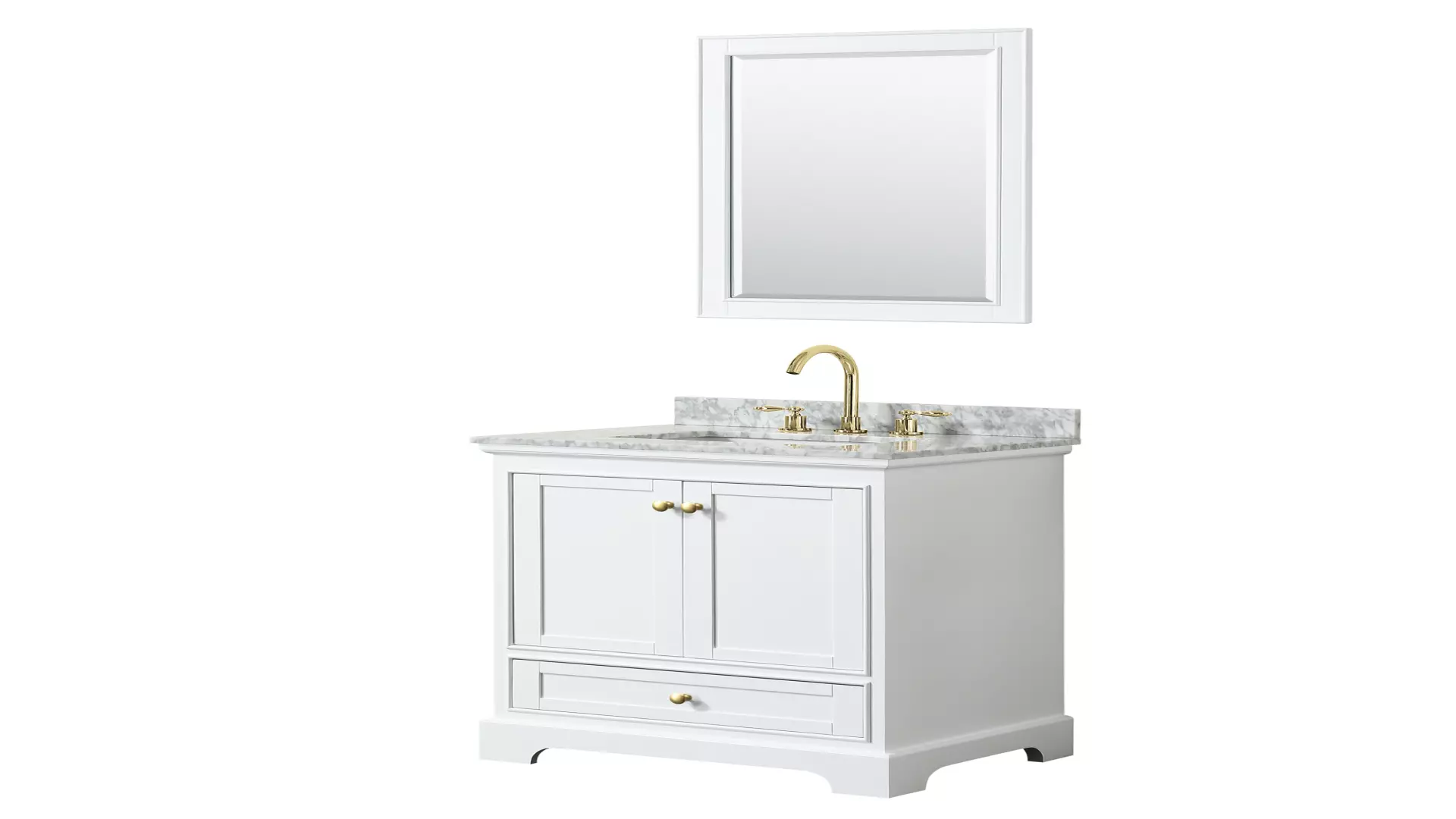 Deborah 30 Inch Single Bathroom Vanity in White, White Carrara Marble Countertop, Undermount Square Sink, Brushed Gold Trim, 24 Inch Mirror material
