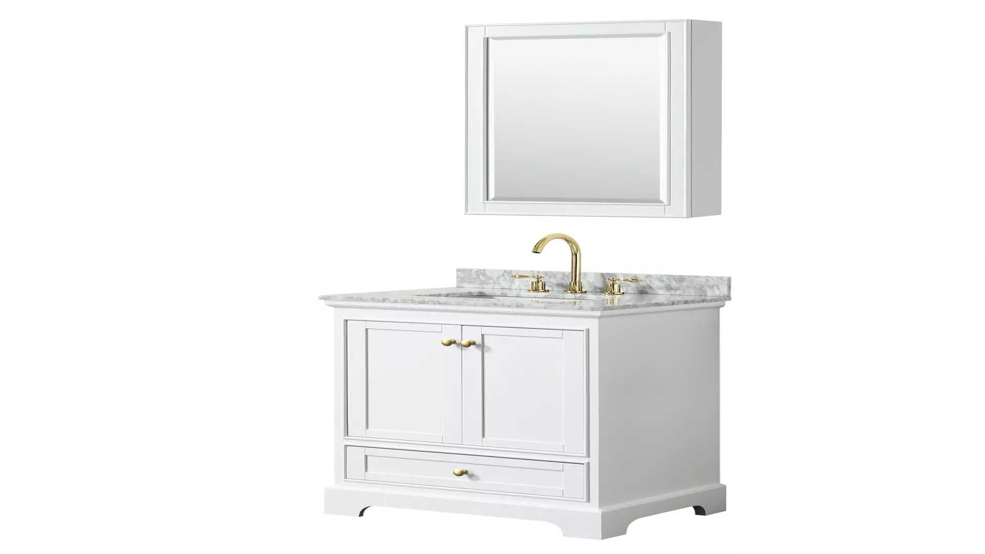 Deborah 30 Inch Single Bathroom Vanity in White, White Carrara Marble Countertop, Undermount Square Sink, Brushed Gold Trim, Medicine Cabinet material