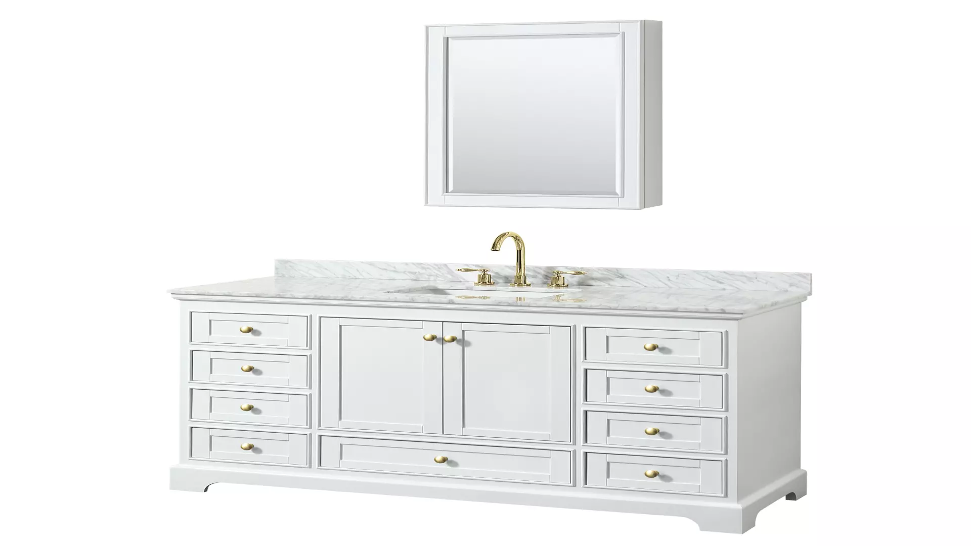 Deborah 60 Inch Single Bathroom Vanity in White, White Carrara Marble Countertop, Undermount Square Sink, Brushed Gold Trim, Medicine Cabinet material