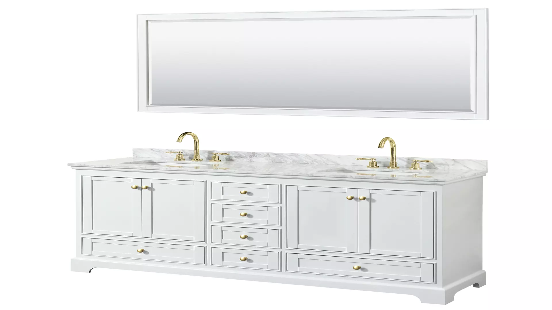 Deborah 72 Inch Double Bathroom Vanity in White, White Carrara Marble Countertop, Undermount Square Sinks, Brushed Gold Trim, 70 Inch Mirror material