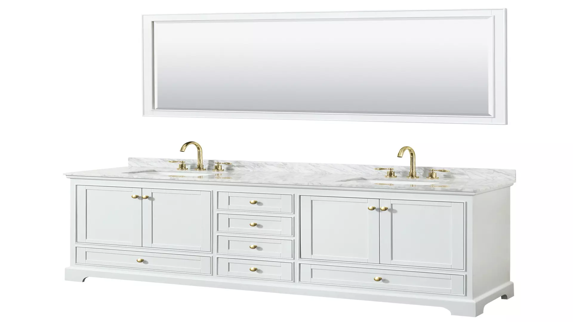 Deborah 80 Inch Double Bathroom Vanity in White, White Carrara Marble Countertop, Undermount Square Sinks, Brushed Gold Trim, 70 Inch Mirror material
