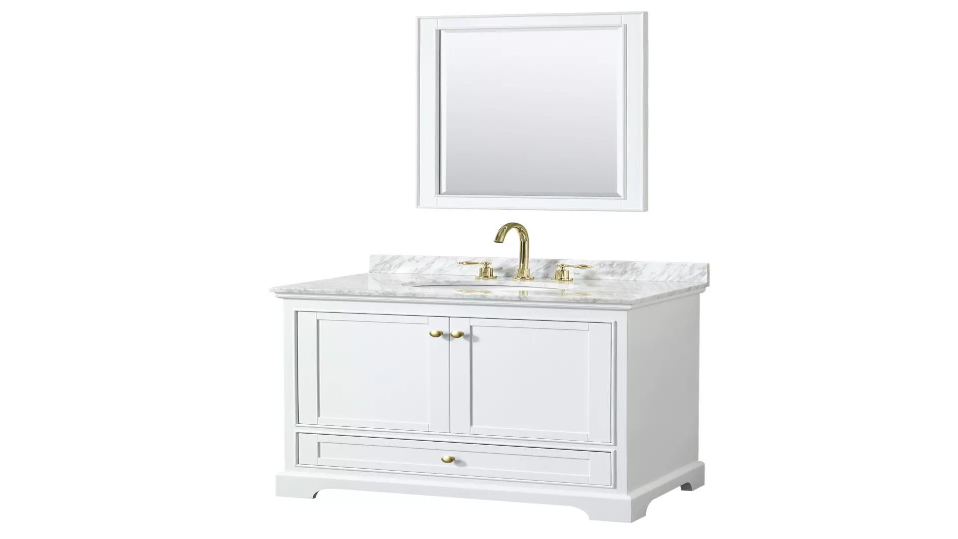 Deborah 36 Inch Single Bathroom Vanity in White, White Carrara Marble Countertop, Undermount Oval Sink, Brushed Gold Trim, 24 Inch Mirror material