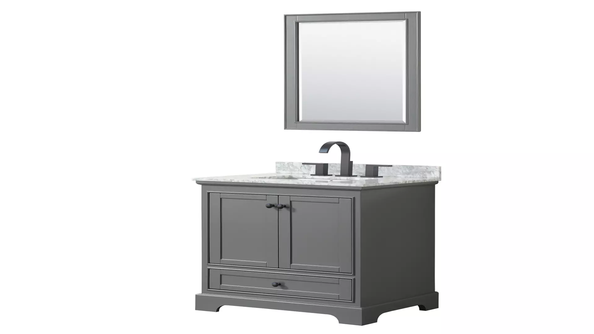 Deborah 30 Inch Single Bathroom Vanity in Dark Gray, White Carrara Marble Countertop, Undermount Square Sink, Matte Black Trim, 24 Inch Mirror material