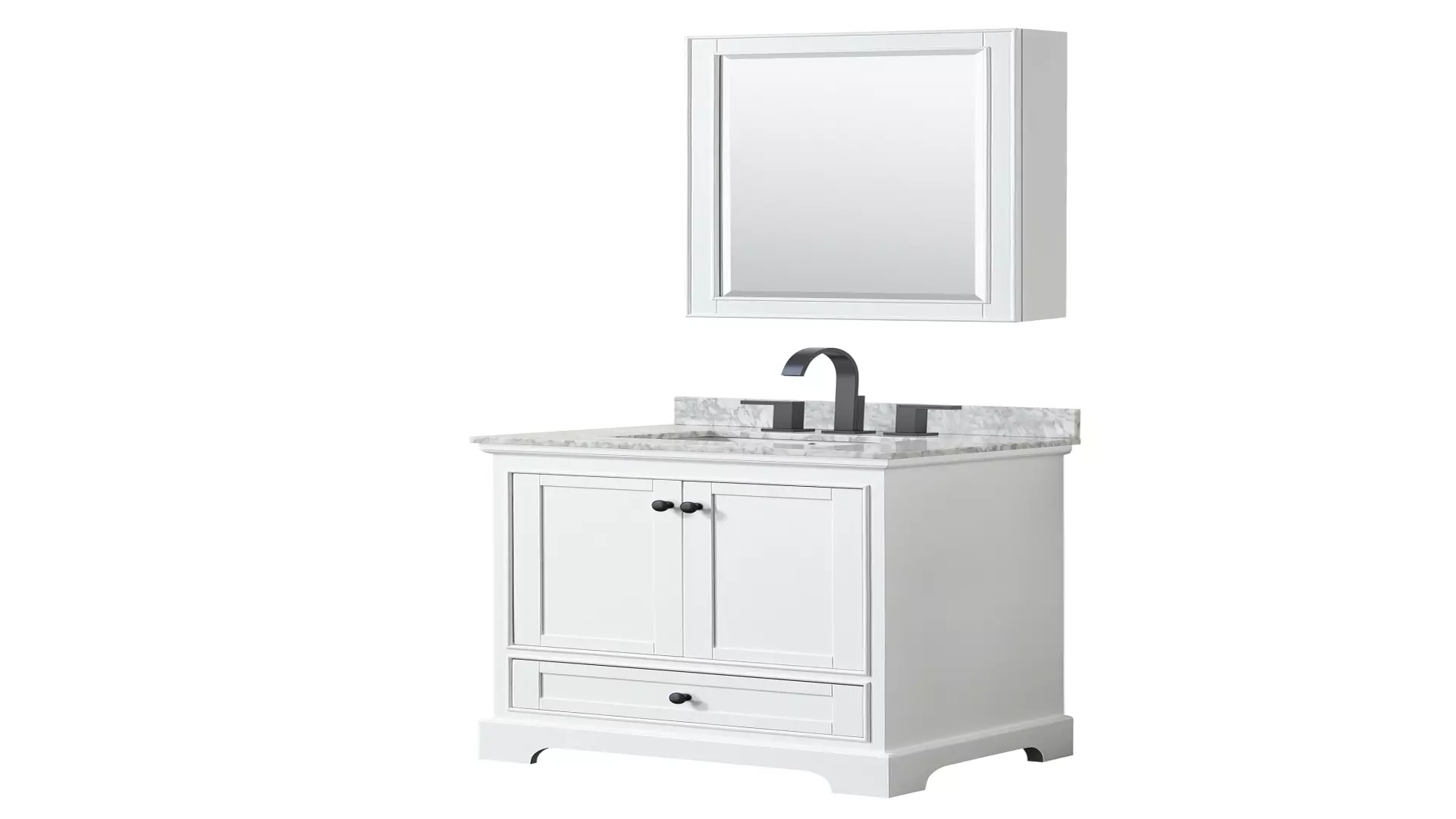 Deborah 30 Inch Single Bathroom Vanity in White, White Carrara Marble Countertop, Undermount Square Sink, Matte Black Trim, Medicine Cabinet material