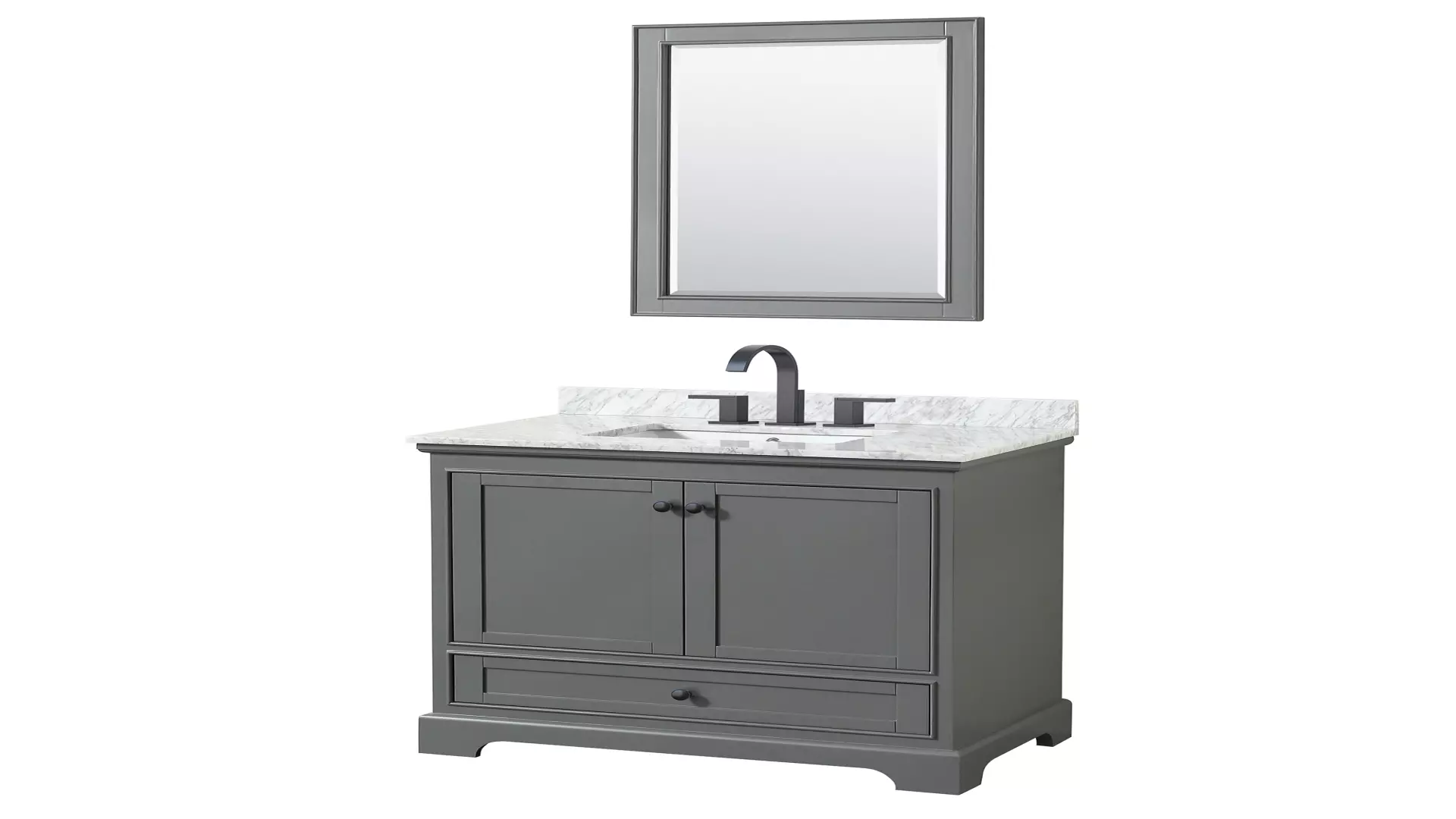 Deborah 36 Inch Single Bathroom Vanity in Dark Gray, White Carrara Marble Countertop, Undermount Square Sink, Matte Black Trim, 24 Inch Mirror material