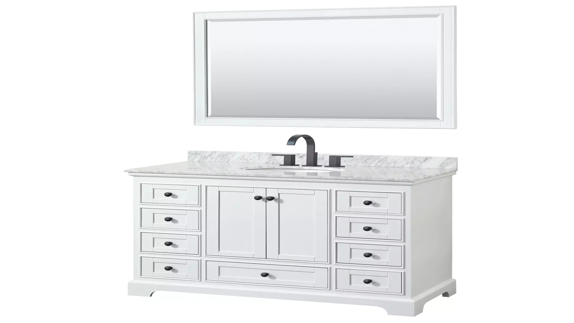 Deborah 48 Inch Single Bathroom Vanity in White, White Carrara Marble Countertop, Undermount Oval Sink, Matte Black Trim, 46 Inch Mirror material