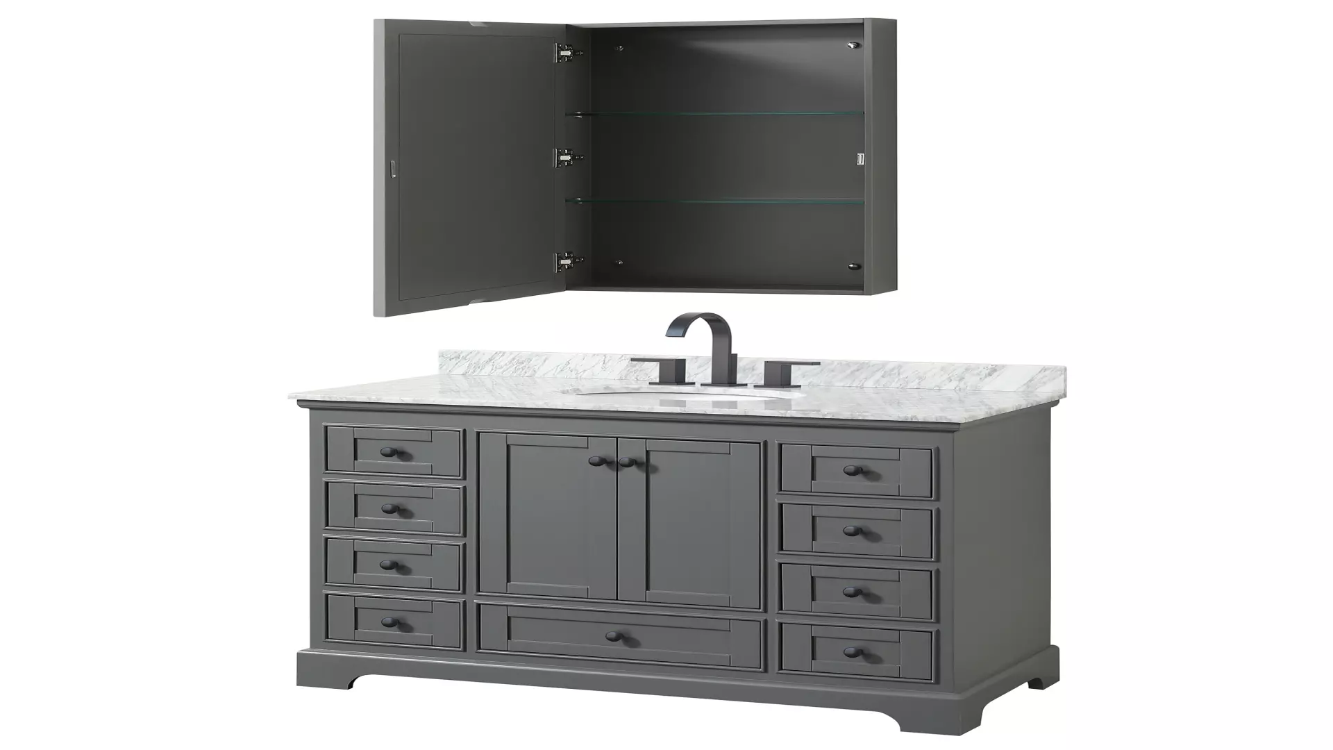 Deborah 48 Inch Single Bathroom Vanity in Dark Gray, White Carrara Marble Countertop, Undermount Oval Sink, Matte Black Trim, Medicine Cabinet material