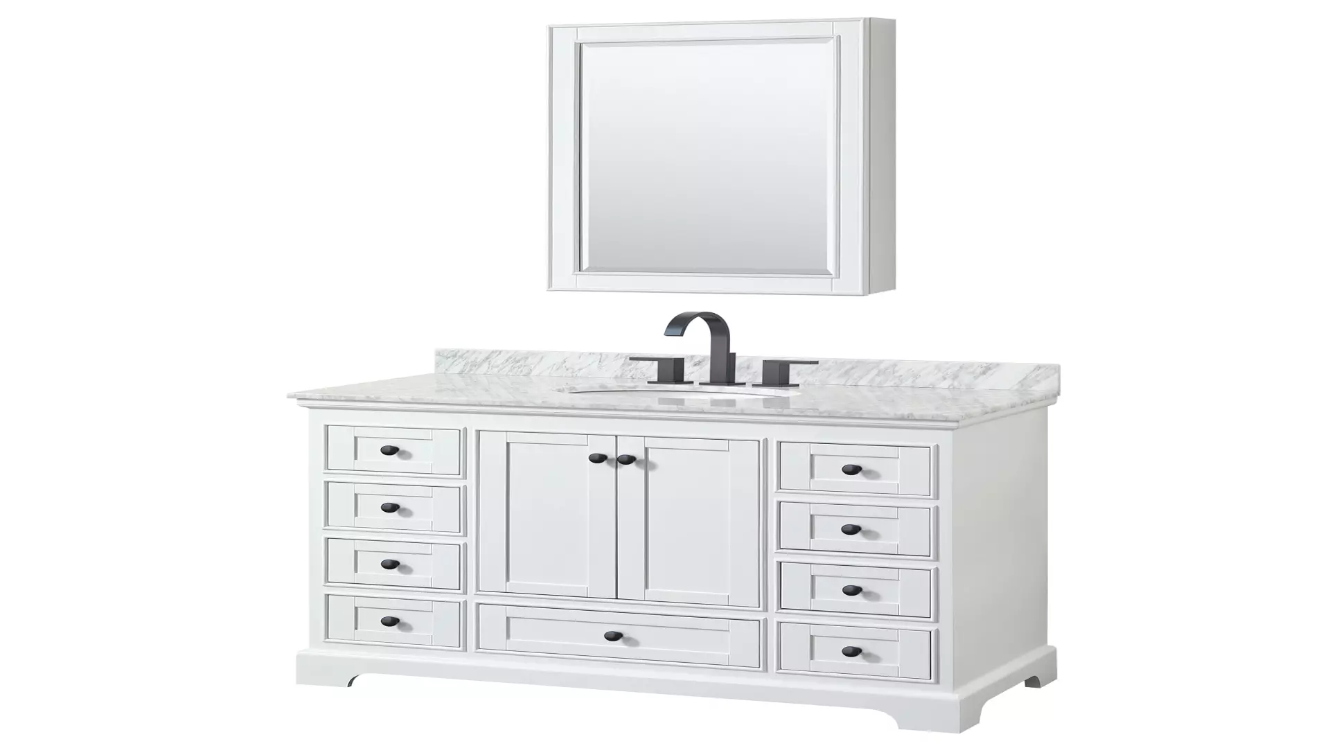 Deborah 48 Inch Single Bathroom Vanity in White, White Carrara Marble Countertop, Undermount Oval Sink, Matte Black Trim, Medicine Cabinet material