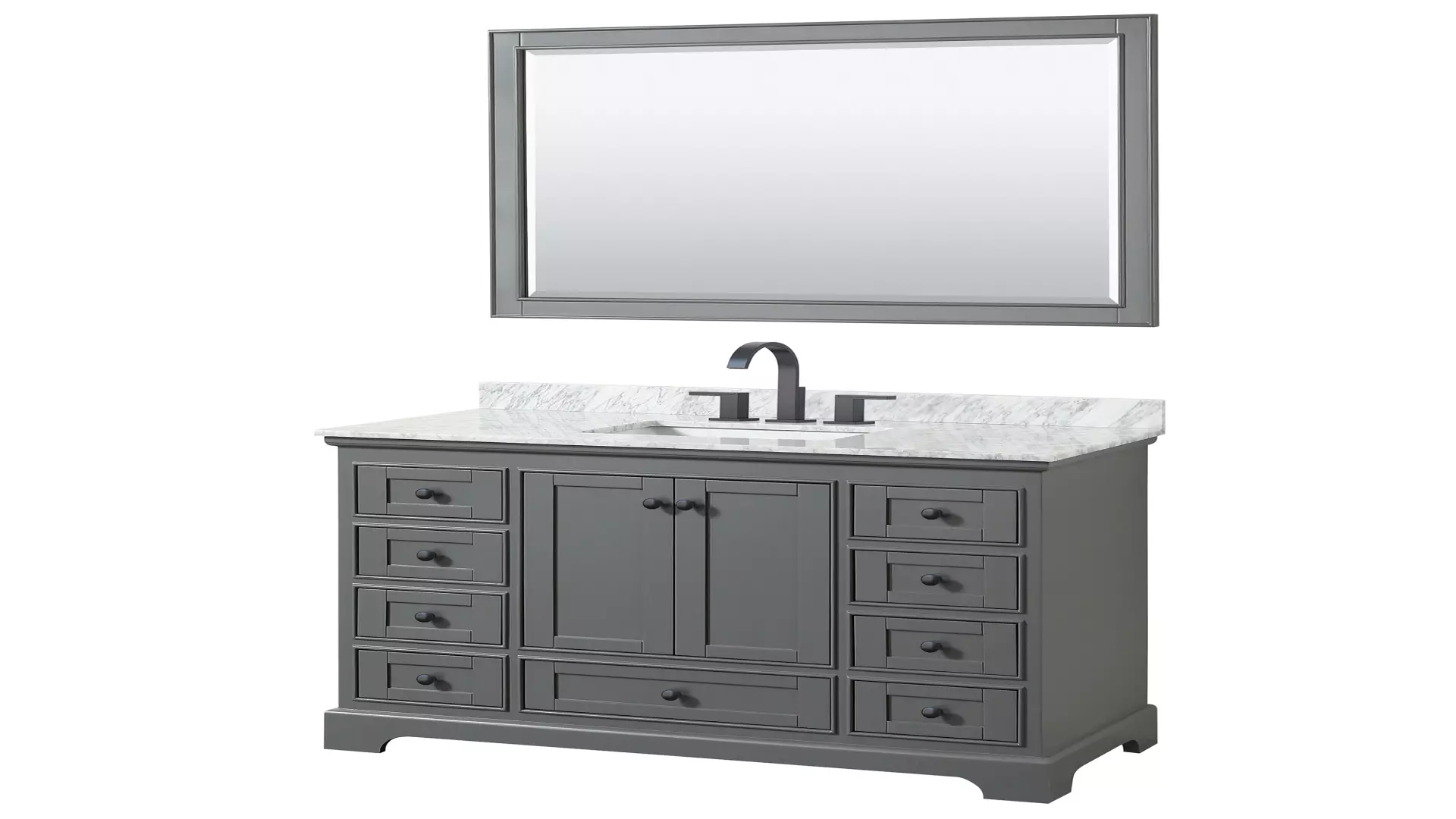 Deborah 48 Inch Single Bathroom Vanity in Dark Gray, White Carrara Marble Countertop, Undermount Square Sink, Matte Black Trim, 46 Inch Mirror material