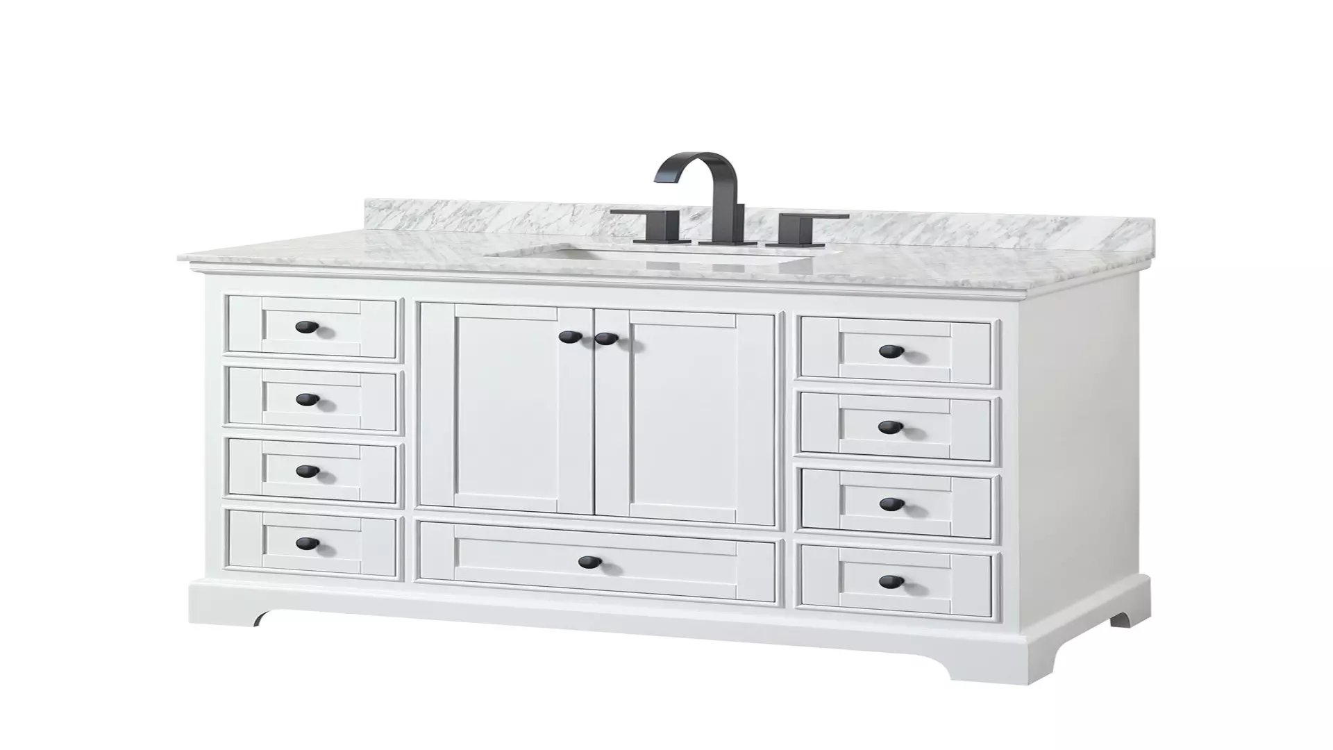 Deborah 48 Inch Single Bathroom Vanity in White, White Carrara Marble Countertop, Undermount Square Sink, Matte Black Trim material