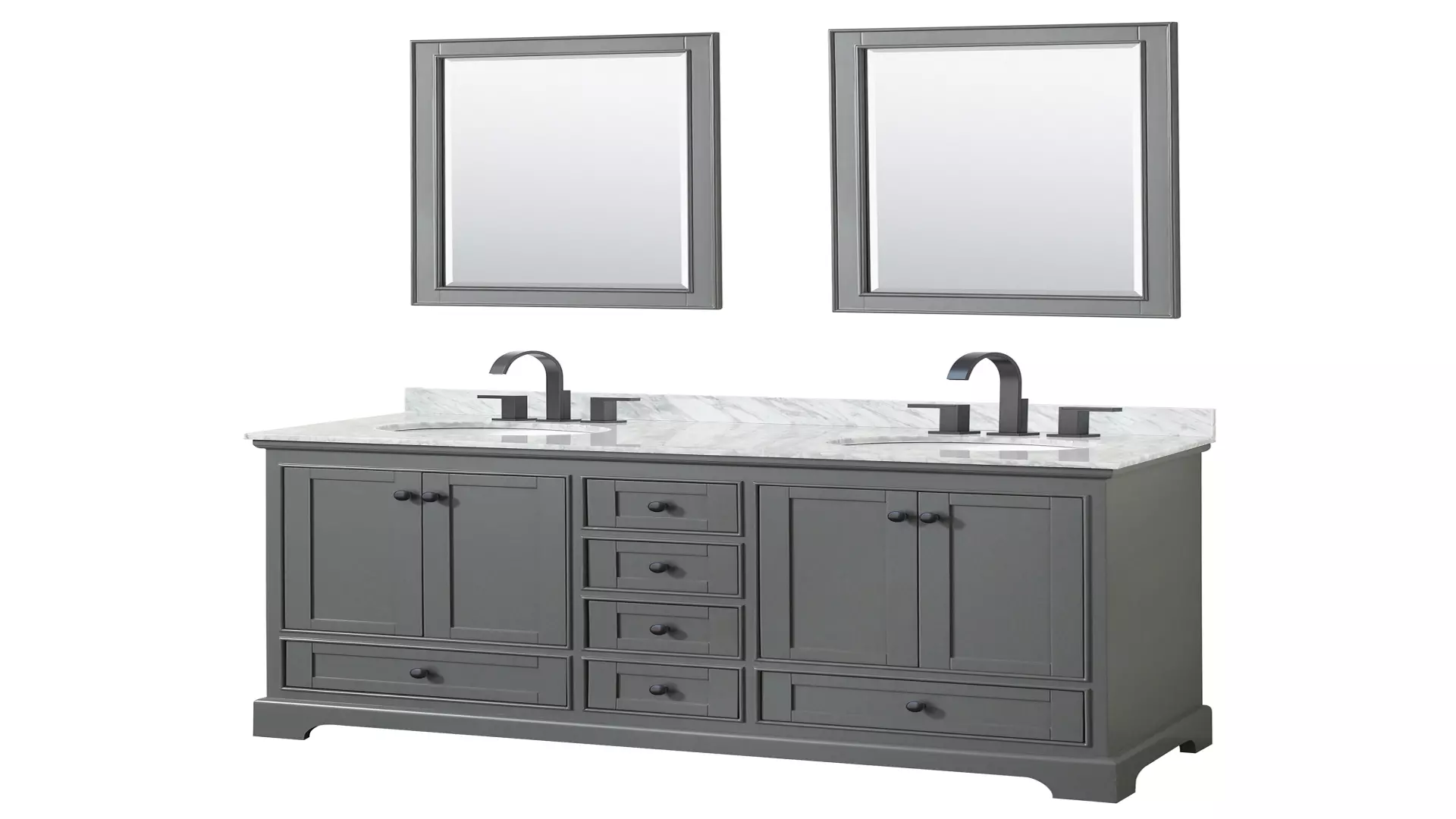 Deborah 60 Inch Double Bathroom Vanity in Dark Gray, White Carrara Marble Countertop, Undermount Oval Sinks, Matte Black Trim, 24 Inch Mirrors material