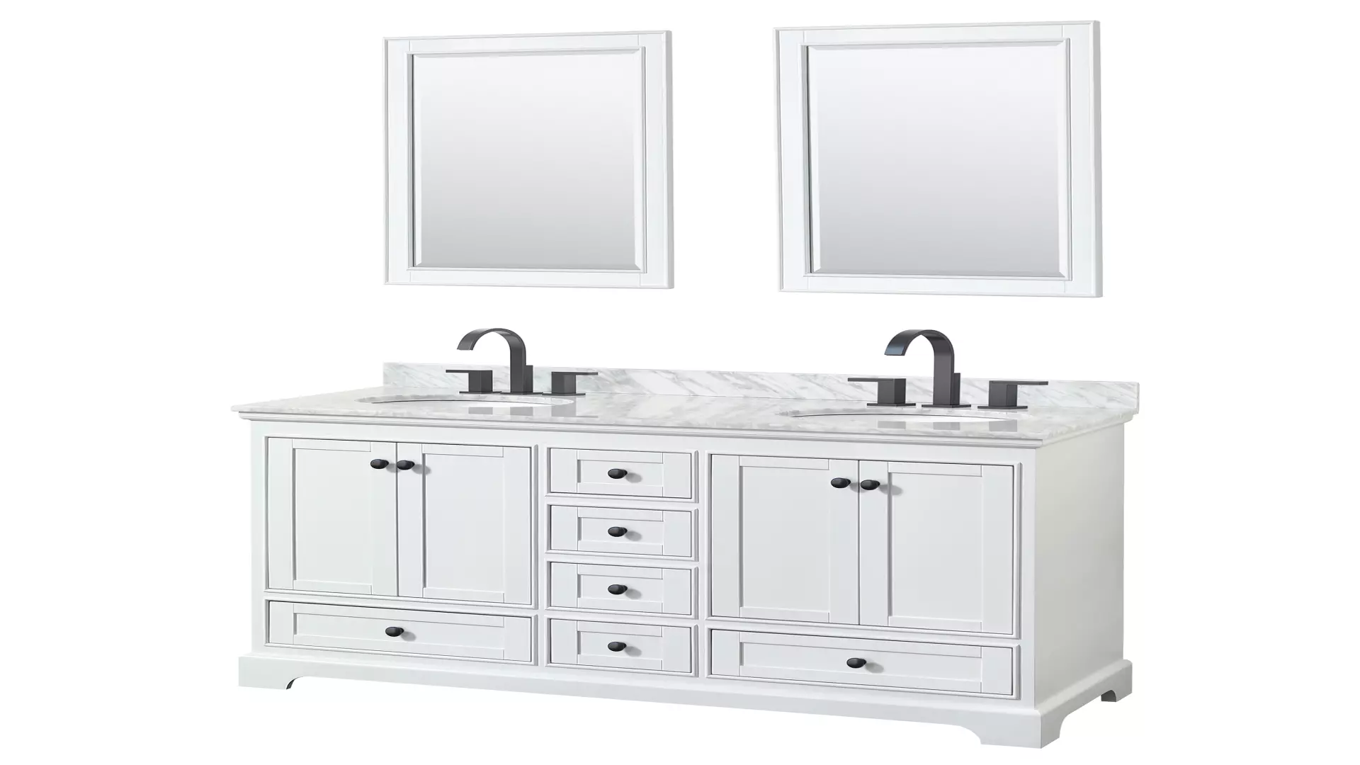 Deborah 60 Inch Double Bathroom Vanity in White, White Carrara Marble Countertop, Undermount Oval Sinks, Matte Black Trim, 24 Inch Mirrors material