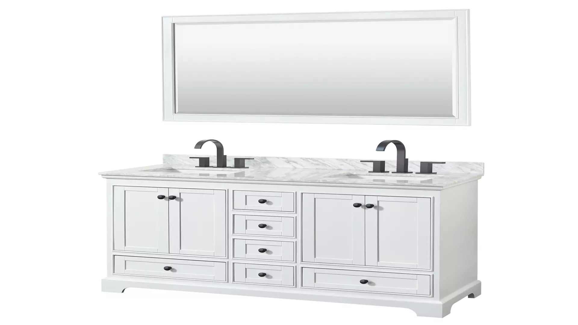 Deborah 60 Inch Double Bathroom Vanity in White, White Carrara Marble Countertop, Undermount Square Sinks, Matte Black Trim, 58 Inch Mirror material