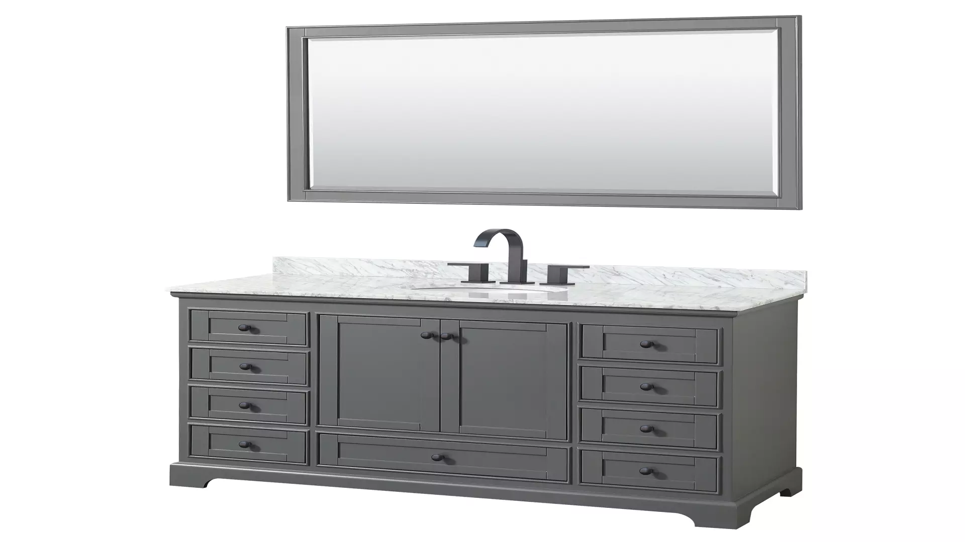 Deborah 60 Inch Single Bathroom Vanity in Dark Gray, White Carrara Marble Countertop, Undermount Oval Sink, Matte Black Trim, 58 Inch Mirror material