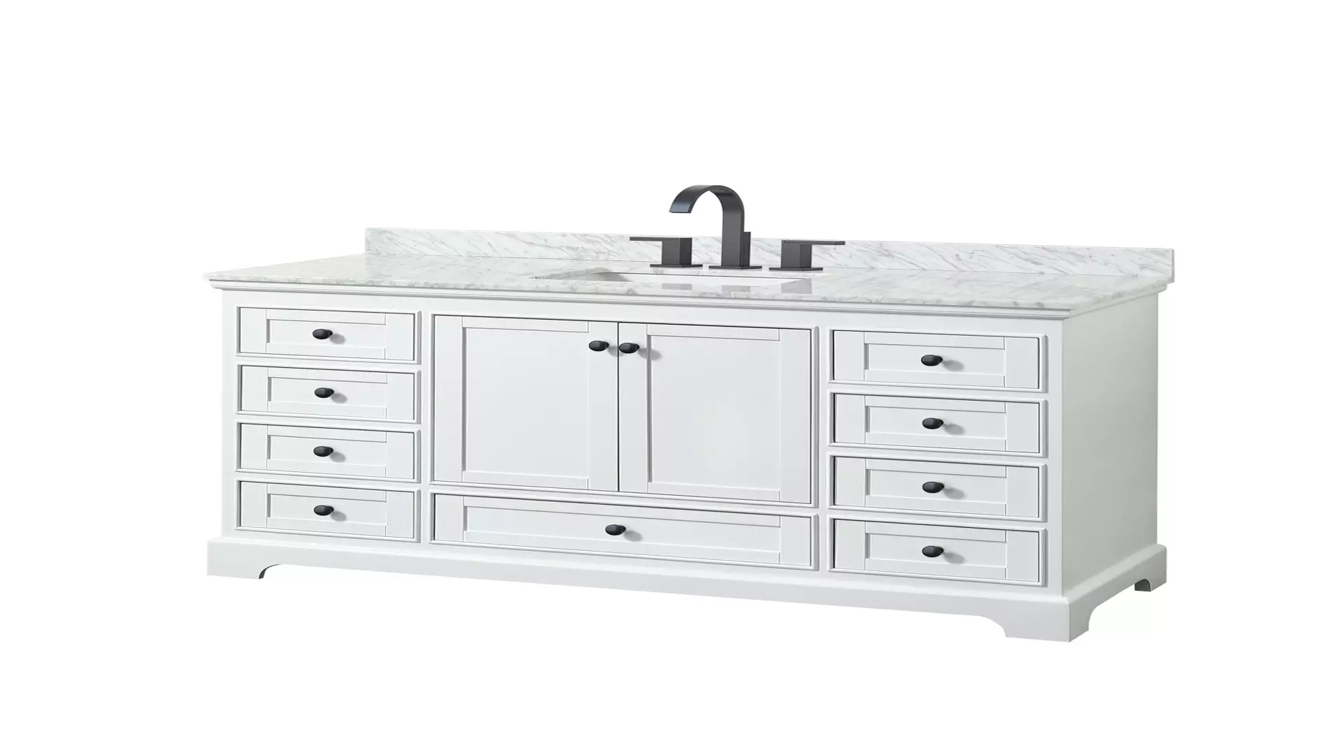 Deborah 60 Inch Single Bathroom Vanity in White, White Carrara Marble Countertop, Undermount Square Sink, Matte Black Trim material
