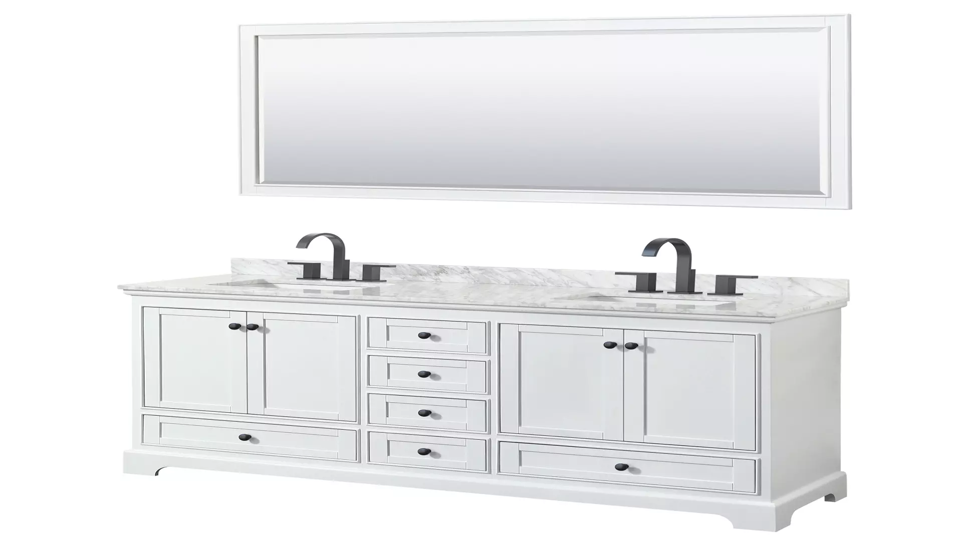 Deborah 72 Inch Double Bathroom Vanity in White, White Carrara Marble Countertop, Undermount Square Sinks, Matte Black Trim, 70 Inch Mirror material