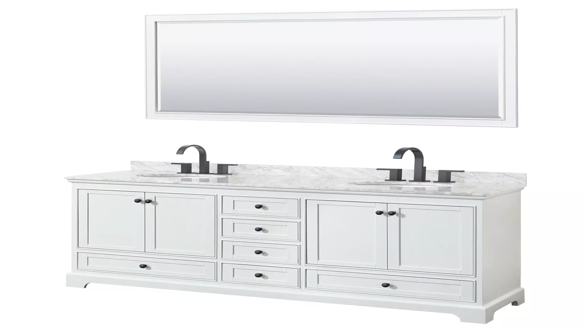 Deborah 80 Inch Double Bathroom Vanity in White, White Carrara Marble Countertop, Undermount Oval Sinks, Matte Black Trim, 70 Inch Mirror material