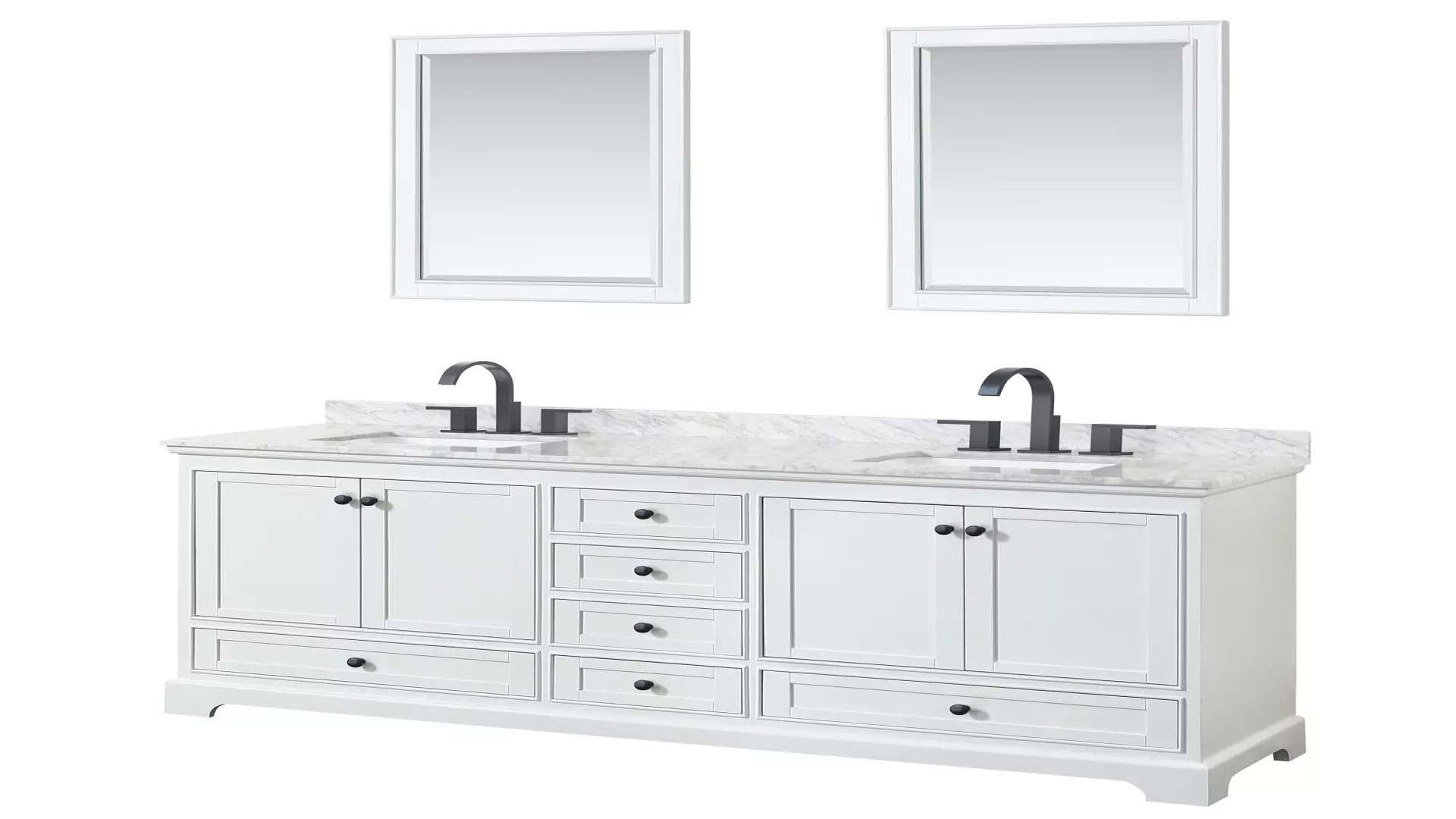 Deborah 80 Inch Double Bathroom Vanity in White, White Carrara Marble Countertop, Undermount Square Sinks, Matte Black Trim, 24 Inch Mirrors material