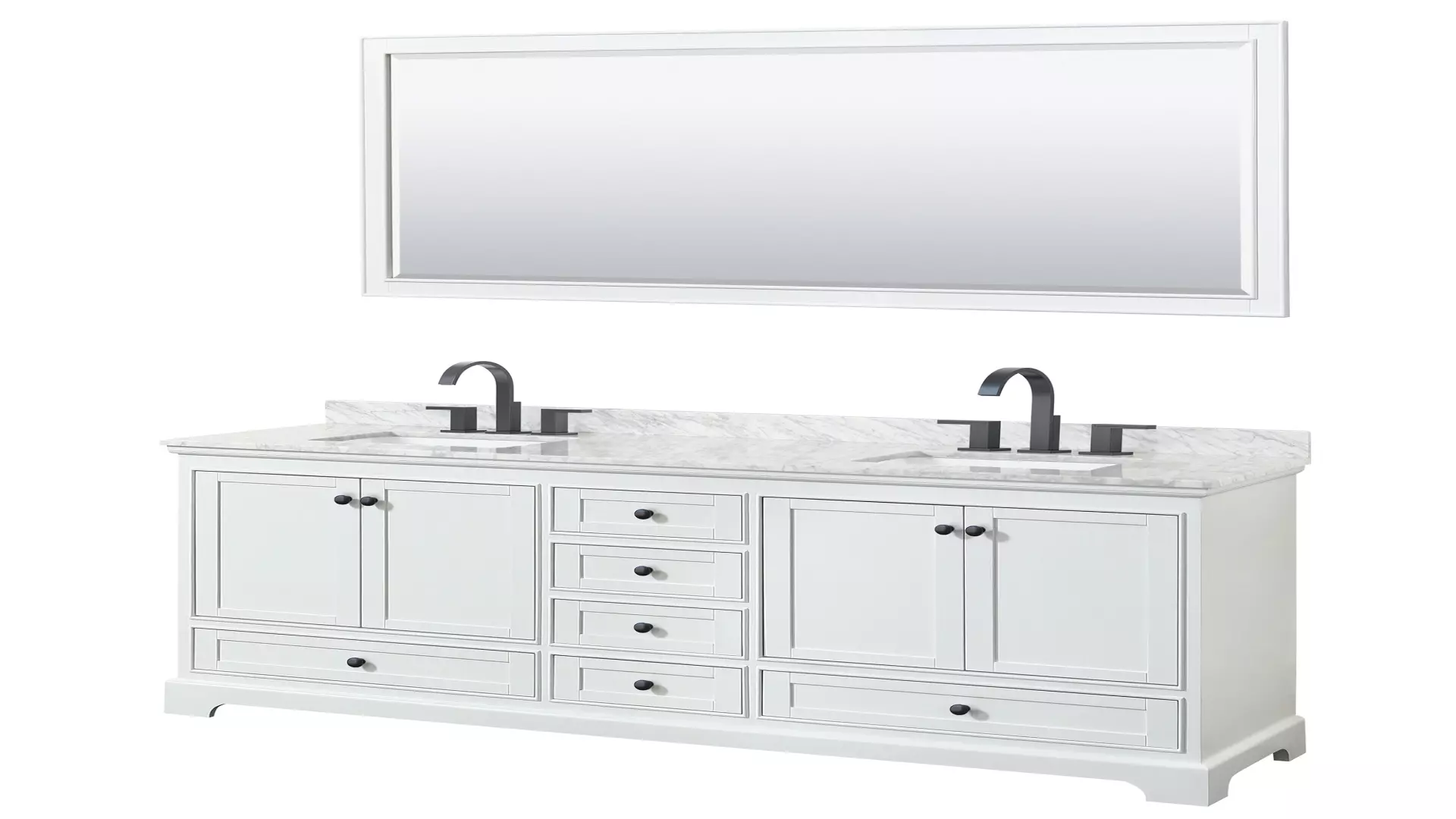 Deborah 80 Inch Double Bathroom Vanity in White, White Carrara Marble Countertop, Undermount Square Sinks, Matte Black Trim, 70 Inch Mirror material