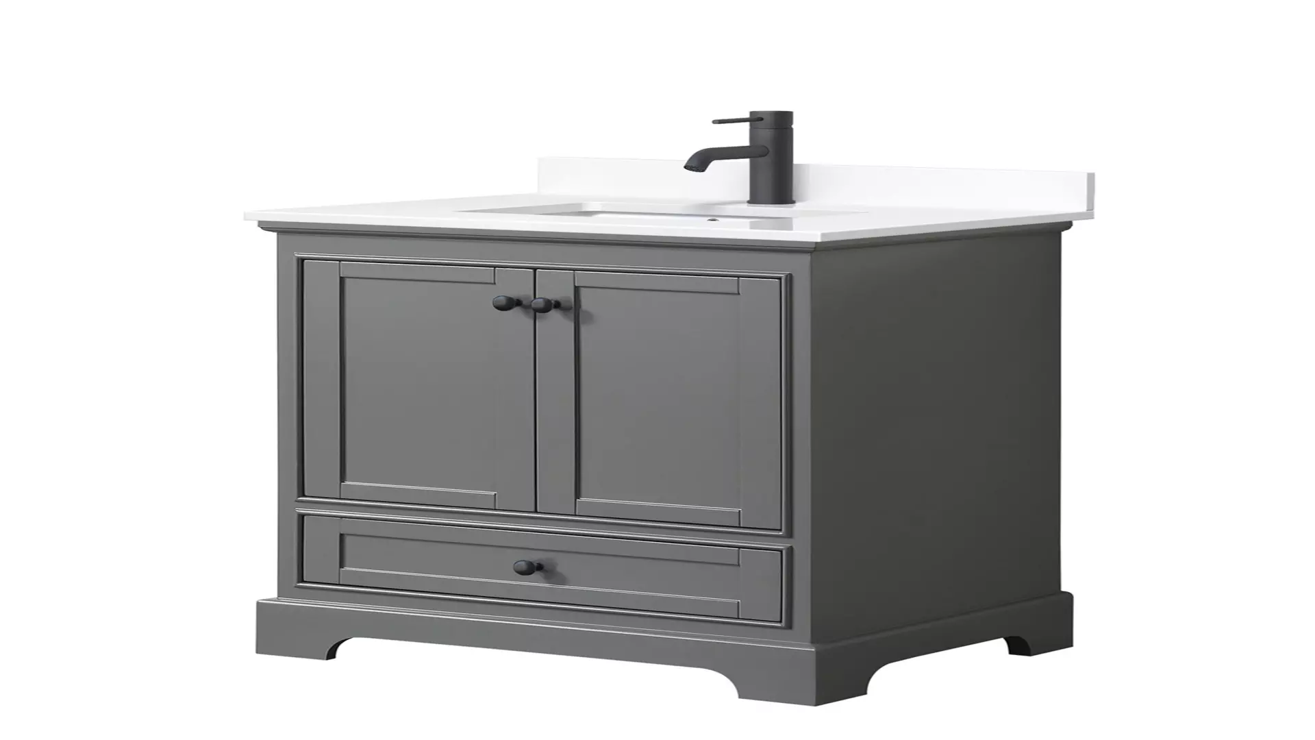 Deborah 30 Inch Single Bathroom Vanity in Dark Gray, White Cultured Marble Countertop, Undermount Square Sink, Matte Black Trim material