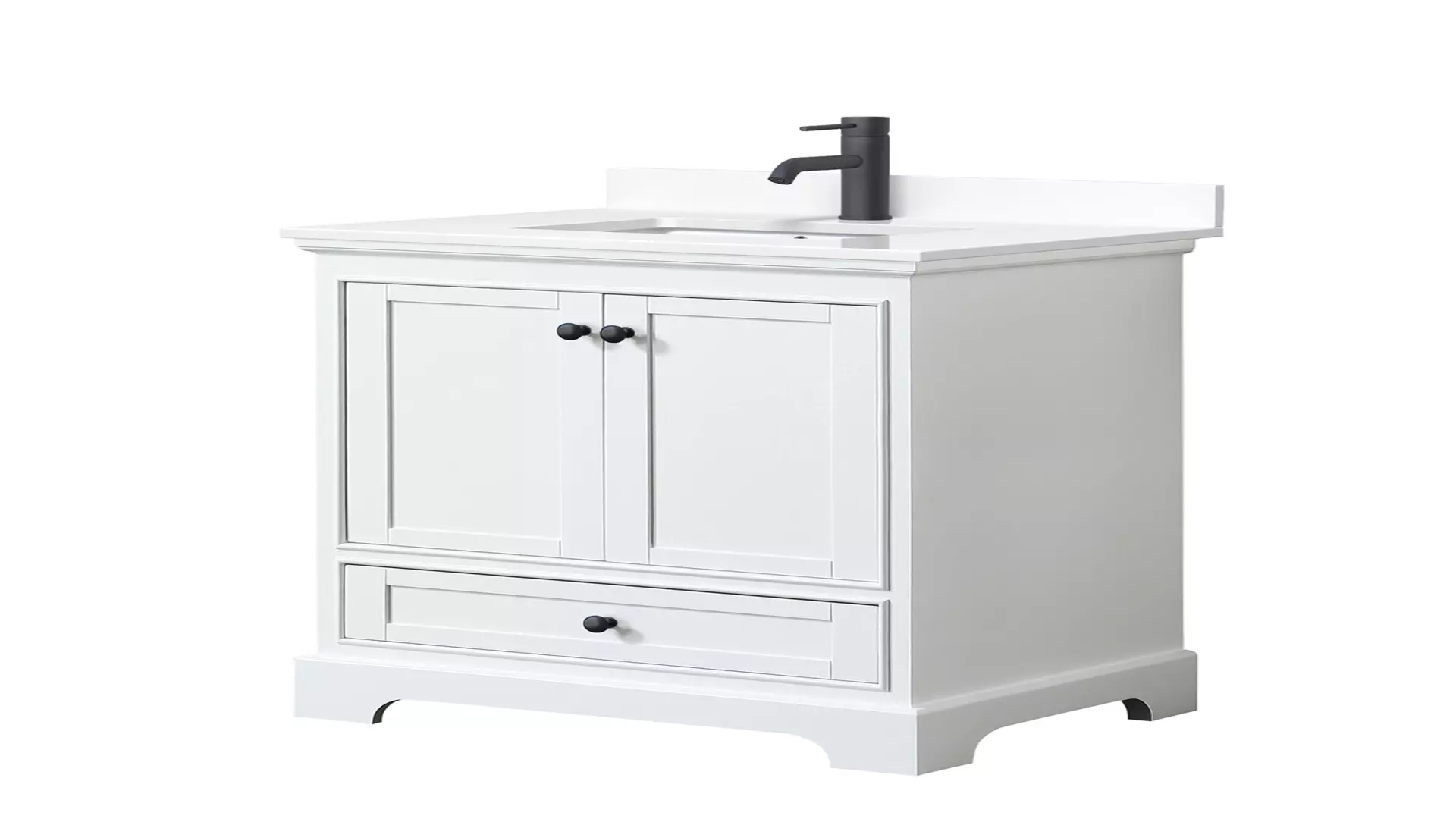 Deborah 30 Inch Single Bathroom Vanity in White, White Cultured Marble Countertop, Undermount Square Sink, Matte Black Trim material
