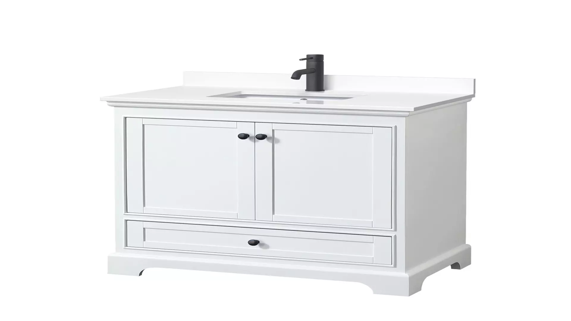 Deborah 36 Inch Single Bathroom Vanity in White, White Cultured Marble Countertop, Undermount Square Sink, Matte Black Trim material