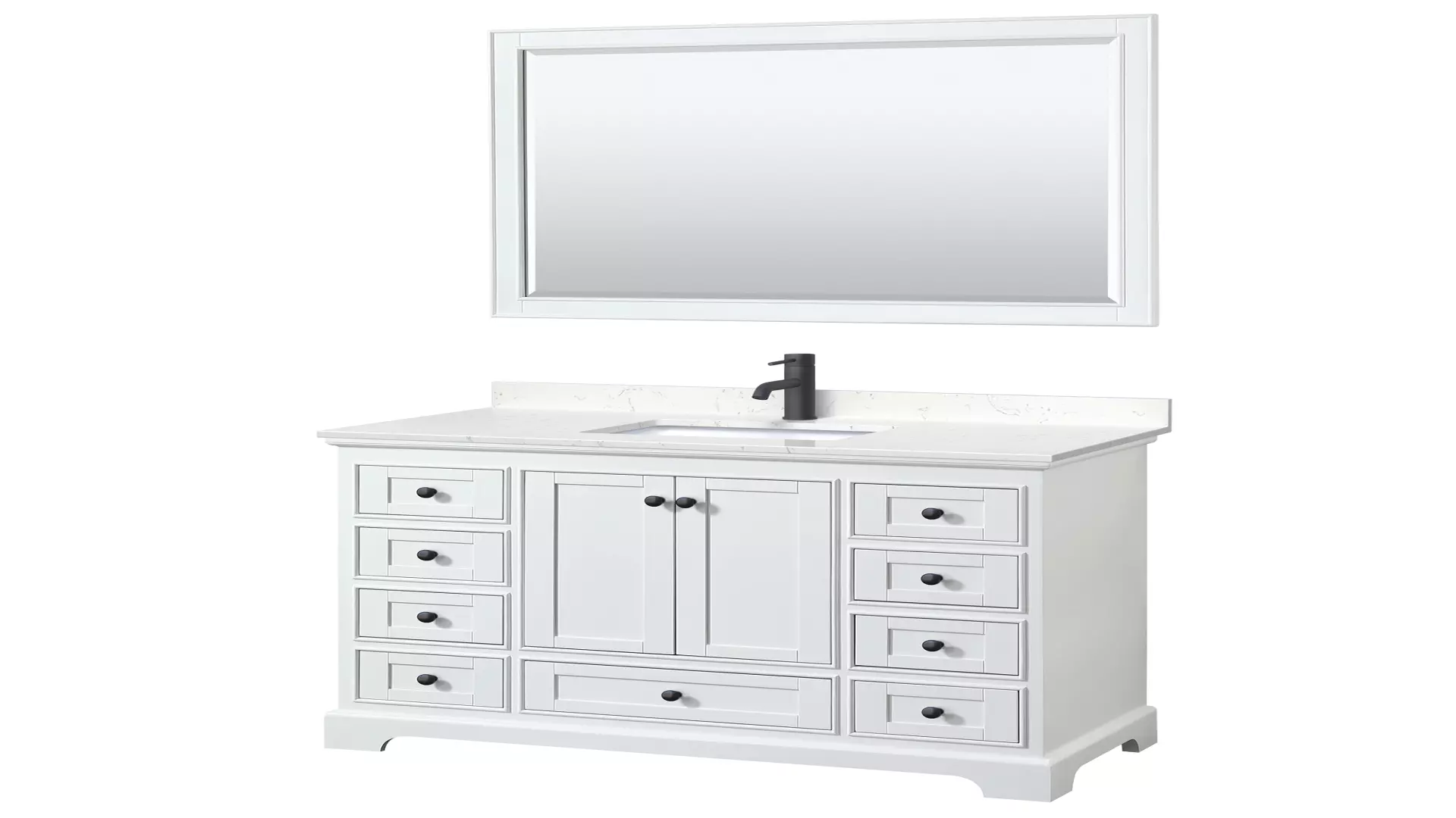 Deborah 48 Inch Single Bathroom Vanity in White, Carrara Cultured Marble Countertop, Undermount Square Sink, Matte Black Trim, 46 Inch Mirror material