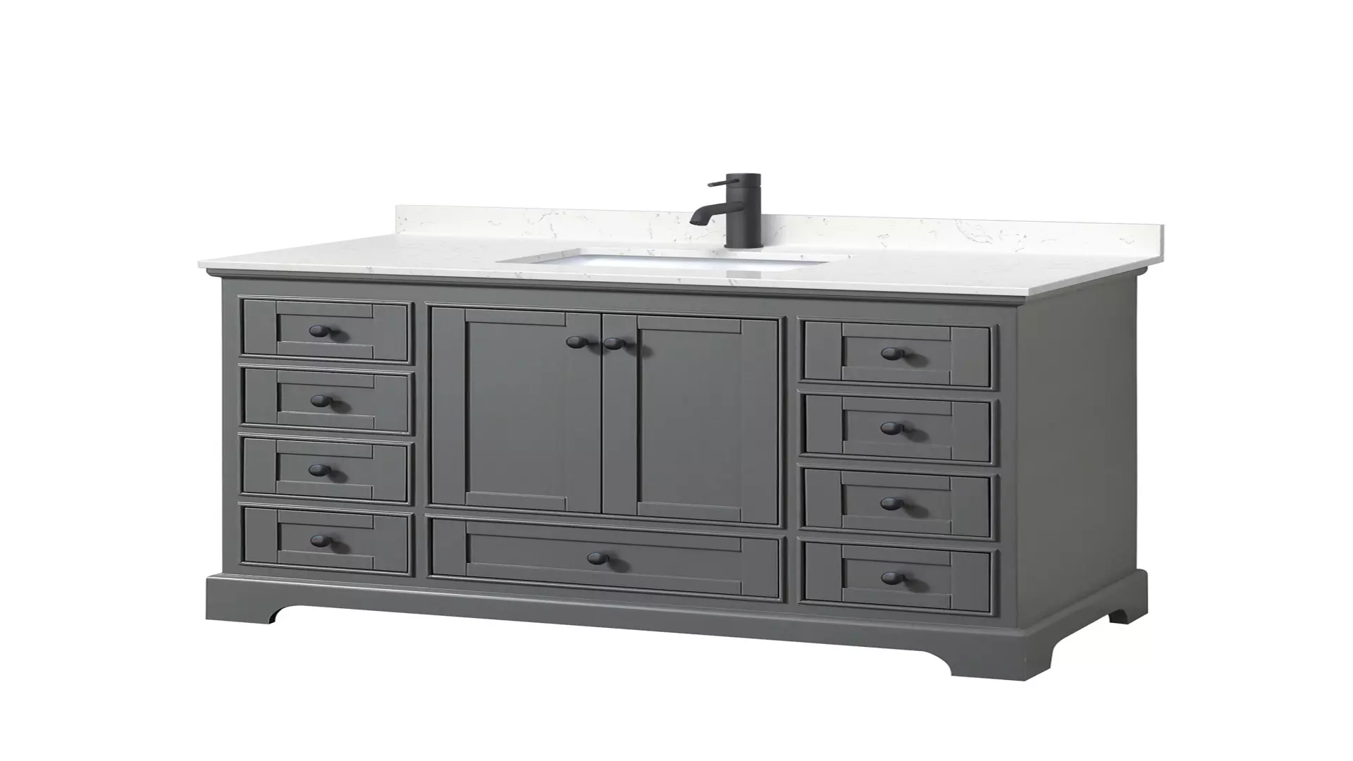 Deborah 48 Inch Single Bathroom Vanity in Dark Gray, Carrara Cultured Marble Countertop, Undermount Square Sink, Matte Black Trim material