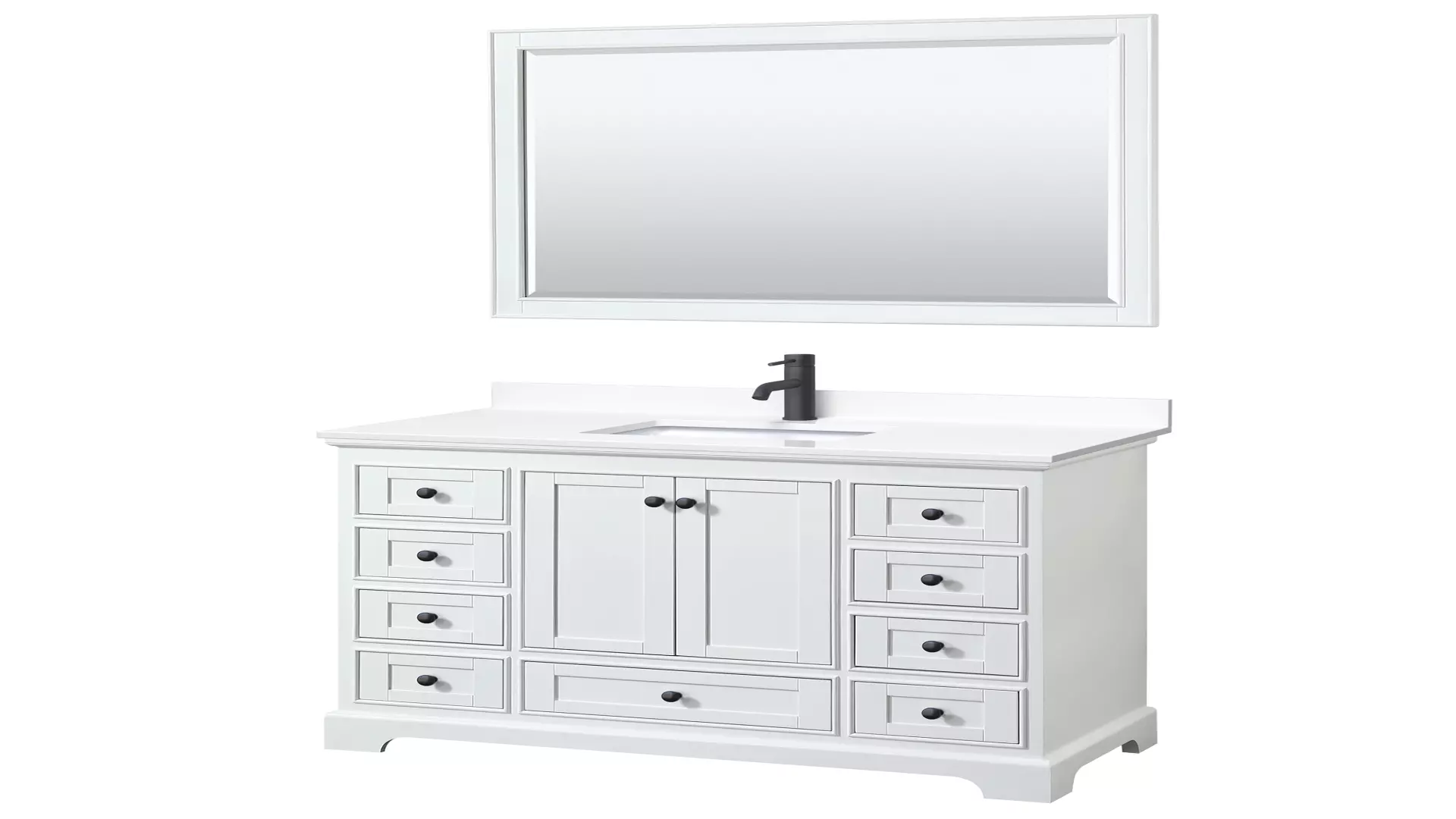 Deborah 48 Inch Single Bathroom Vanity in White, White Cultured Marble Countertop, Undermount Square Sink, Matte Black Trim, 46 Inch Mirror material