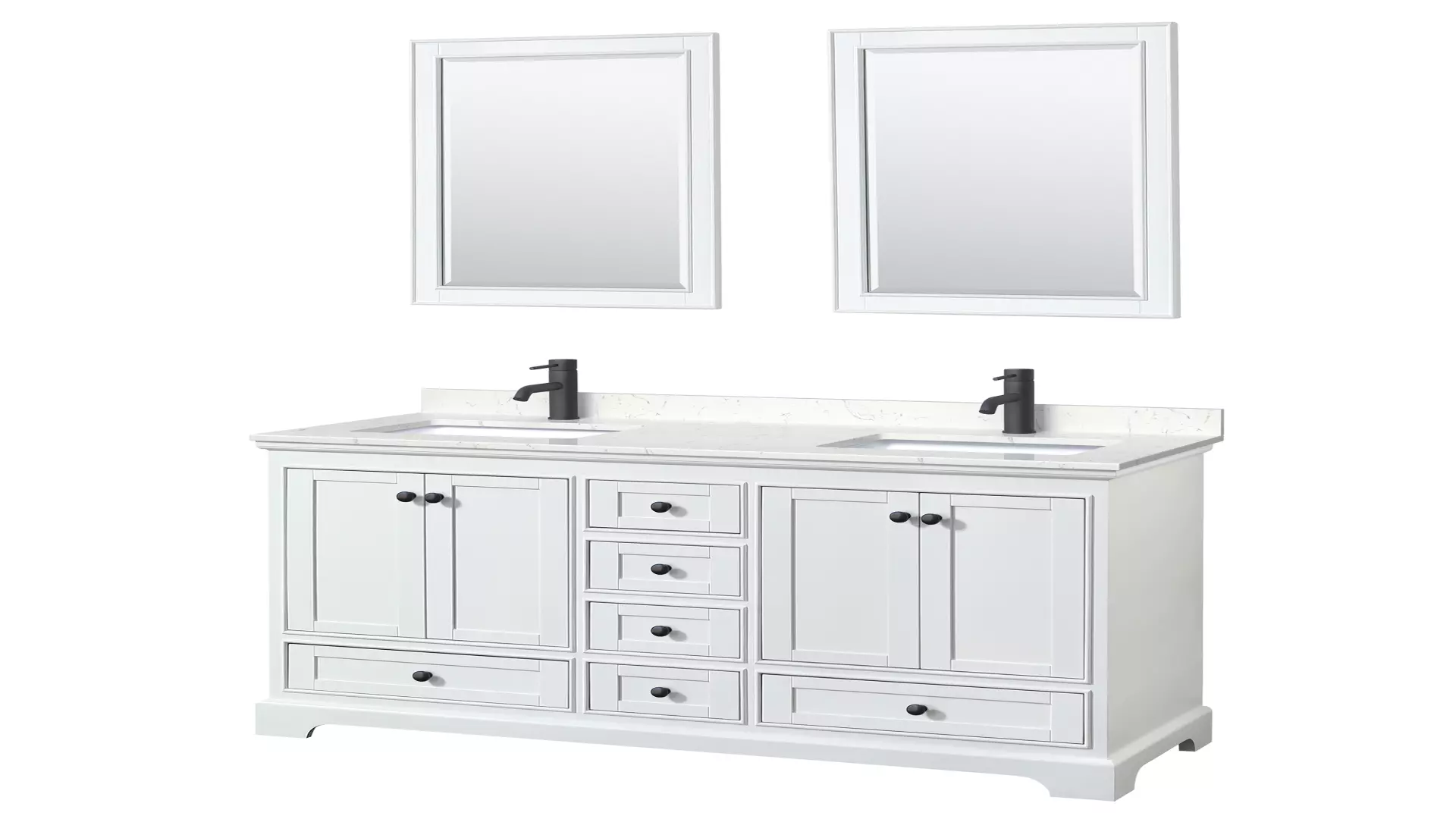 Deborah 60 Inch Double Bathroom Vanity in White, Carrara Cultured Marble Countertop, Undermount Square Sinks, Matte Black Trim, 24 Inch Mirrors material