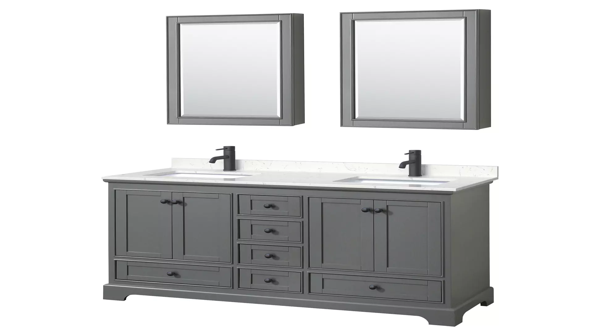 Deborah 60 Inch Double Bathroom Vanity in Dark Gray, Carrara Cultured Marble Countertop, Undermount Square Sinks, Matte Black Trim, Medicine Cabinets material